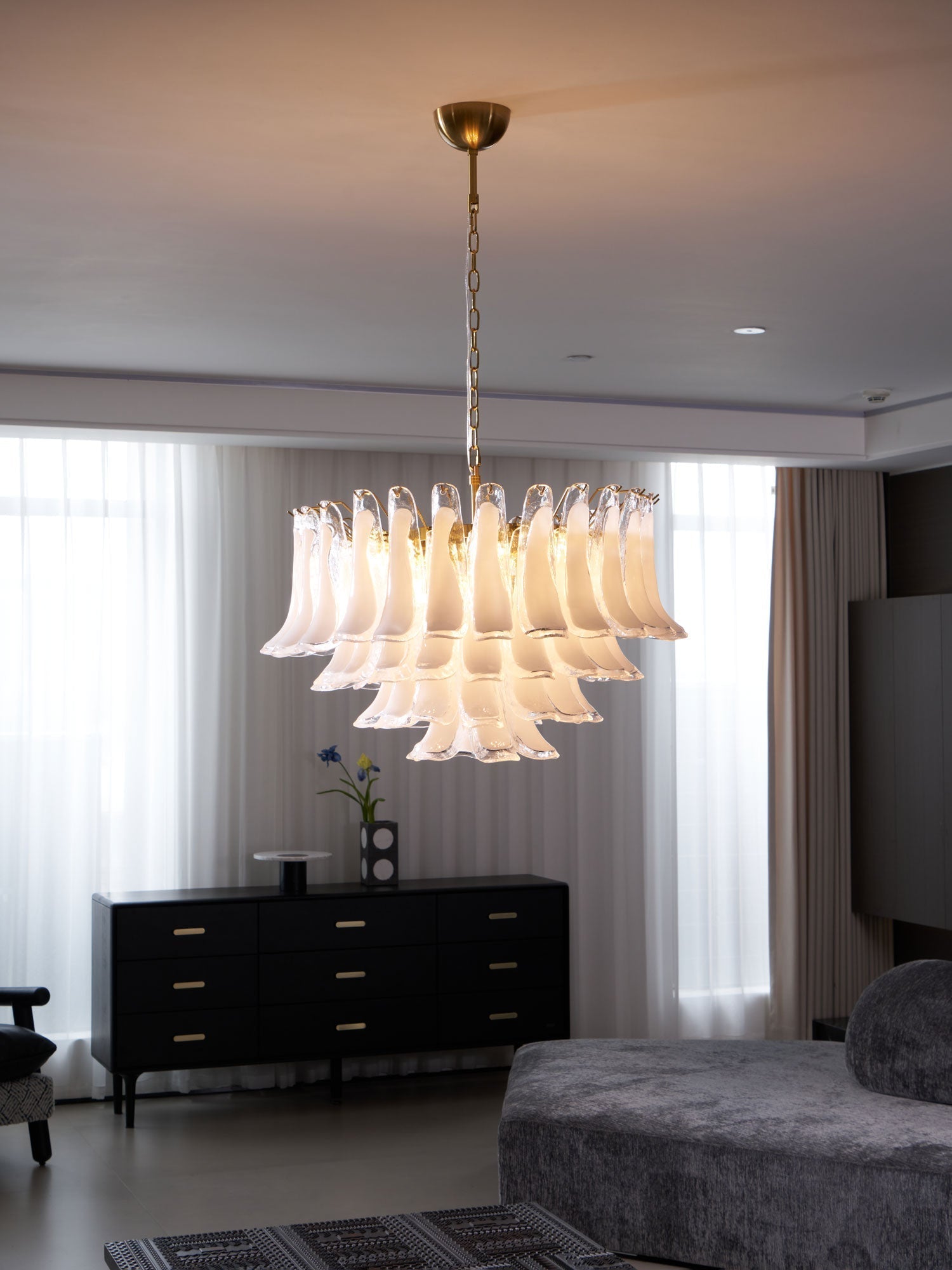 Aurora Chandelier Pink Glass Leaf Layered Floral Glamour - Letslighting