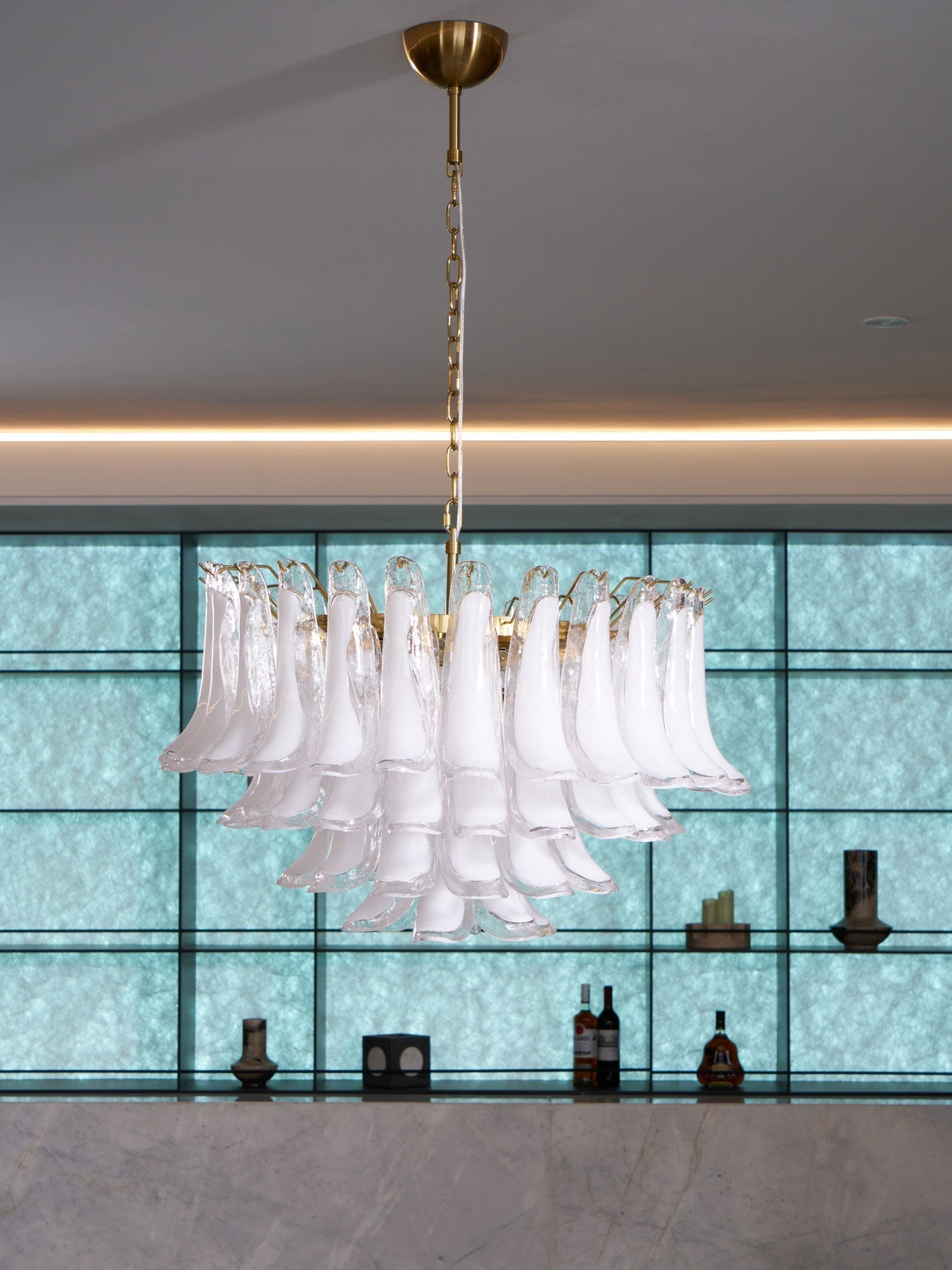 Aurora Chandelier Pink Glass Leaf Layered Floral Glamour - Letslighting
