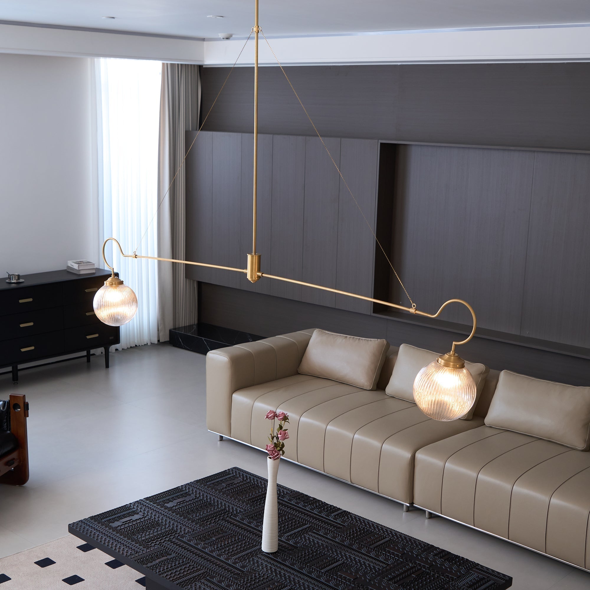 Vavenia Modern Minimalist Brass Glass Chandelier - Lamp Copper