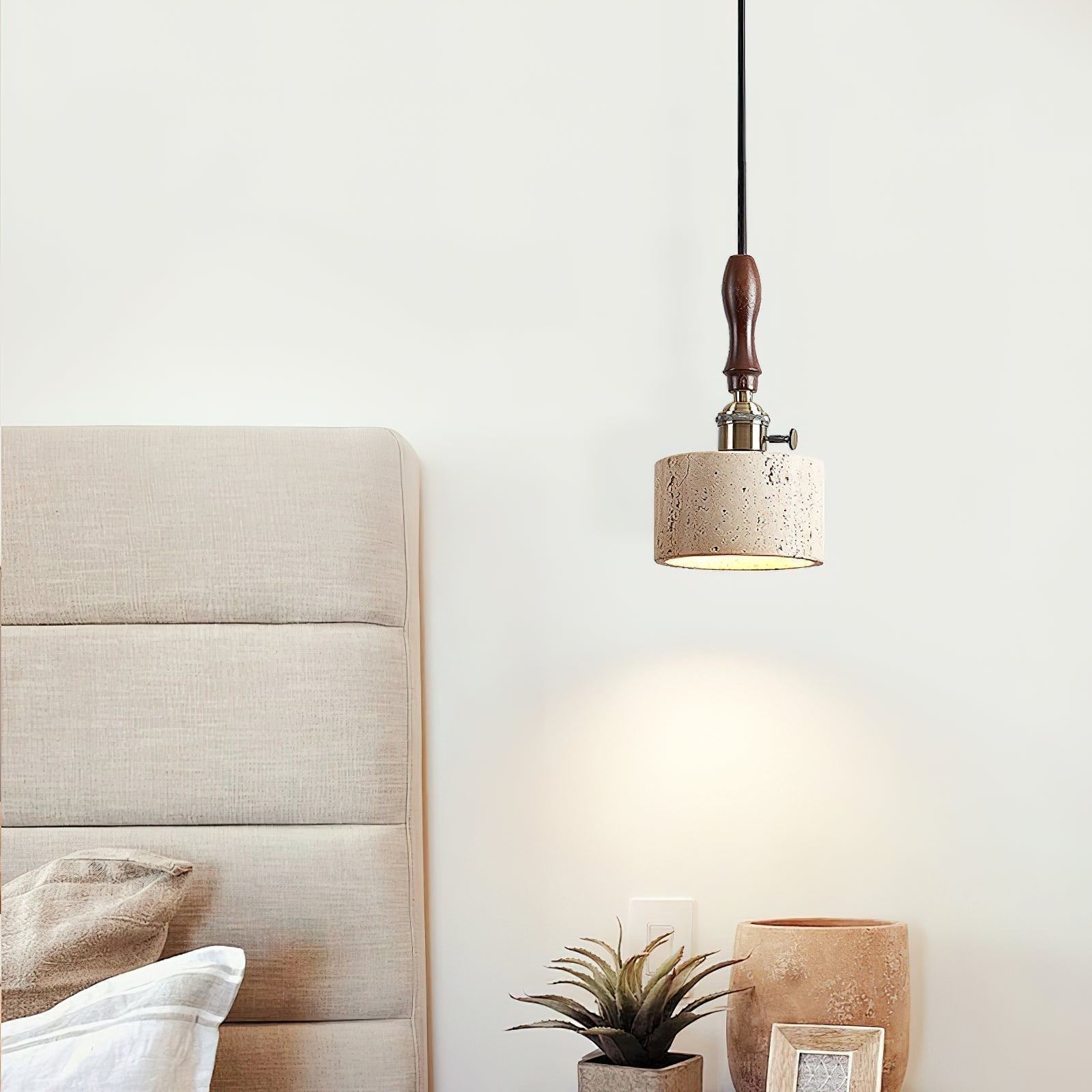 Sycaran Modern Minimalist Walnut Travertine Pendant Lamp - Lamp Copper