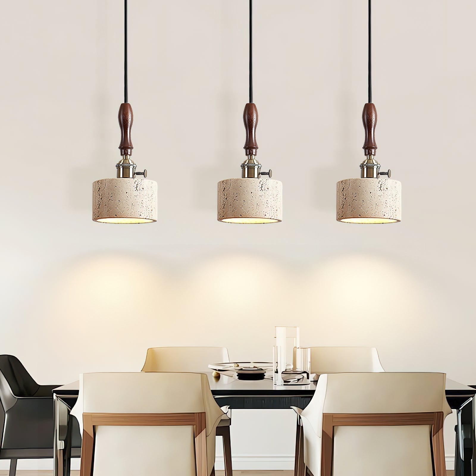 Sycaran Modern Minimalist Walnut Travertine Pendant Lamp - Lamp Copper