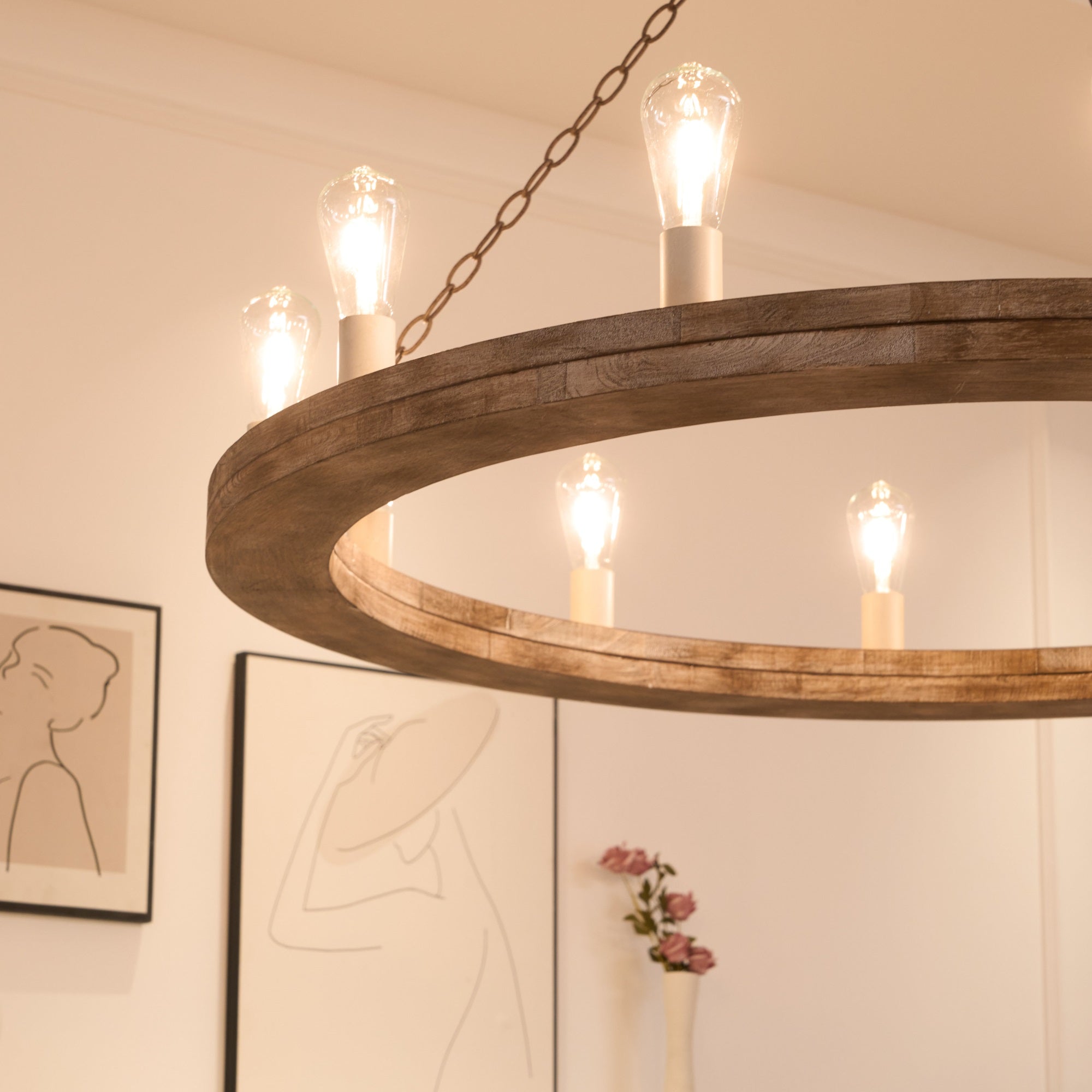 Armirila Vintage Industrial Wood Chandelier - Lamp Copper