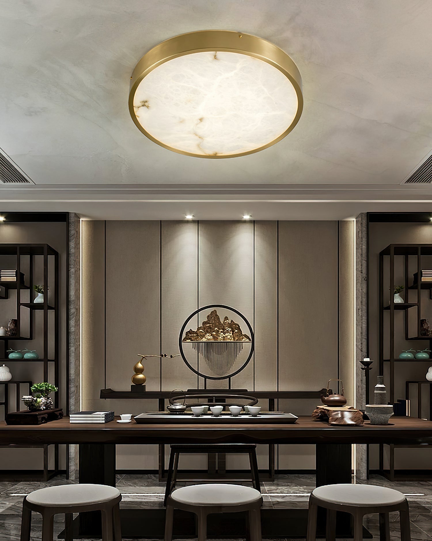 Uzoror Modern Minimalist Recessed Alabaster Ceiling Light - Lamp Copper