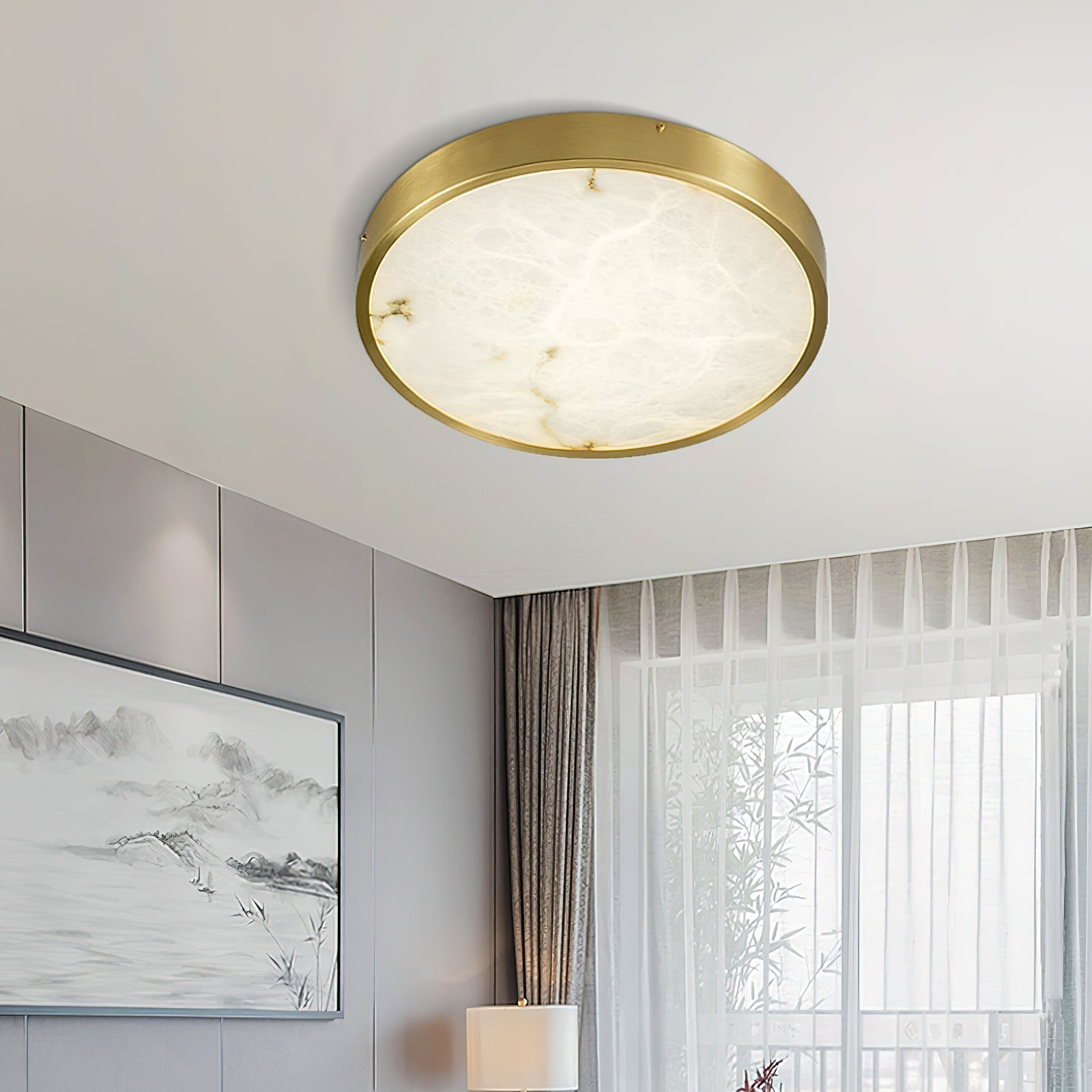 Uzoror Modern Minimalist Recessed Alabaster Ceiling Light - Lamp Copper