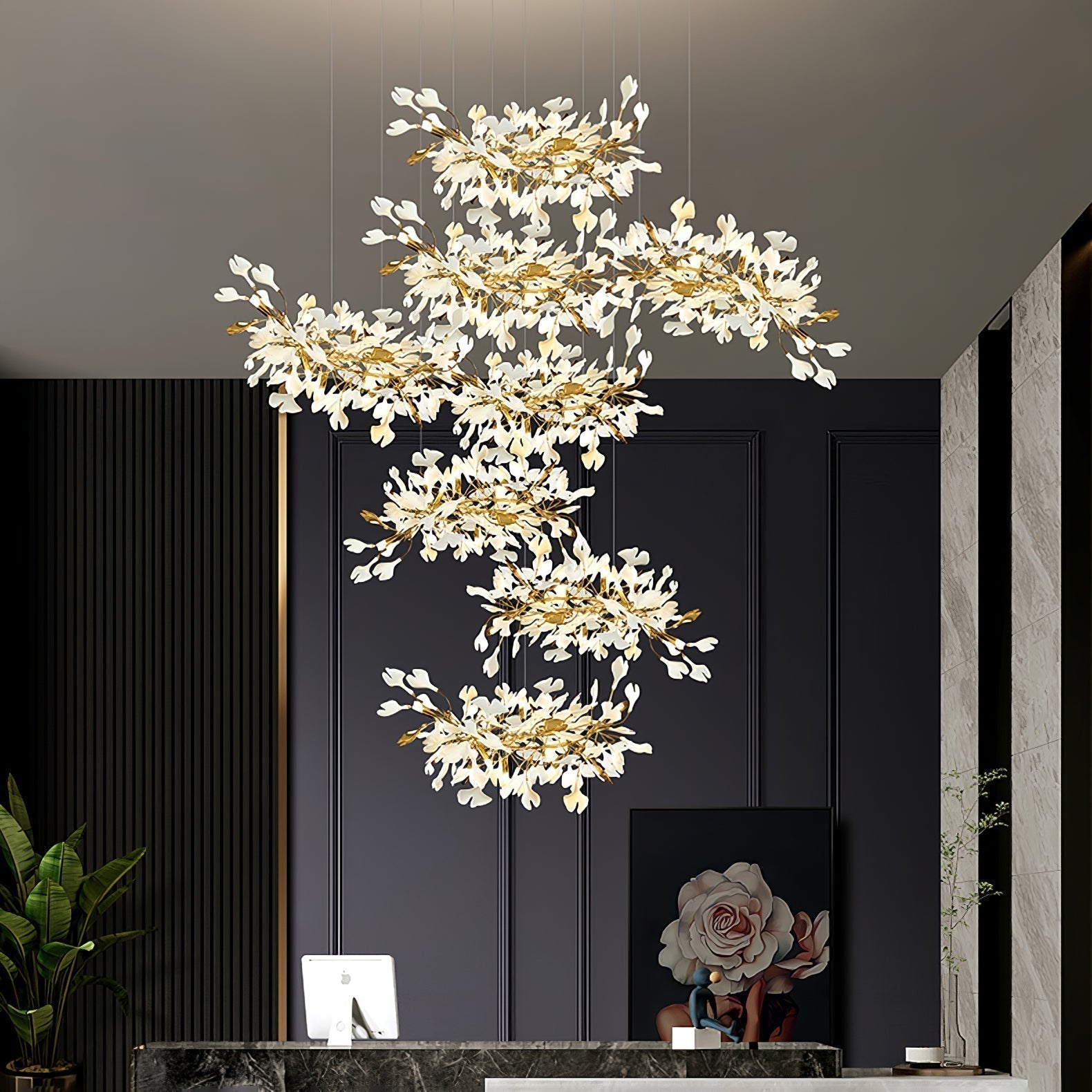Eurzoris Gingko Metal Leaf Chandelier - Letslighting
