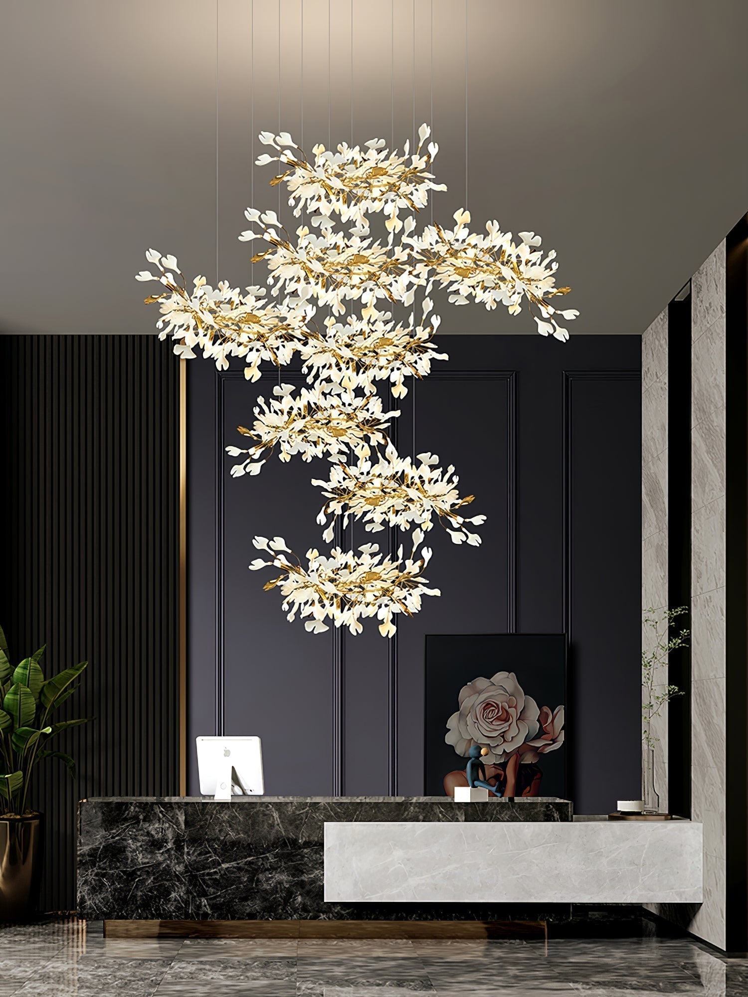 Eurzoris Gingko Metal Leaf Chandelier - Letslighting