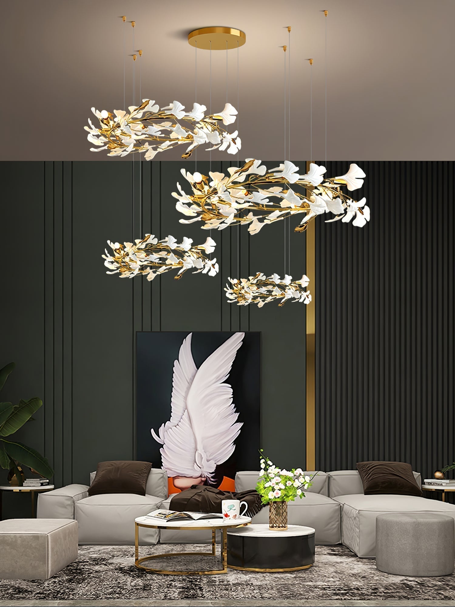 Eurzoris Gingko Metal Leaf Chandelier - Letslighting
