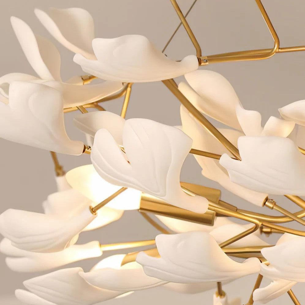 Aurora Chandelier Ginkgo Leaf Brass Ceramic - Letslighting