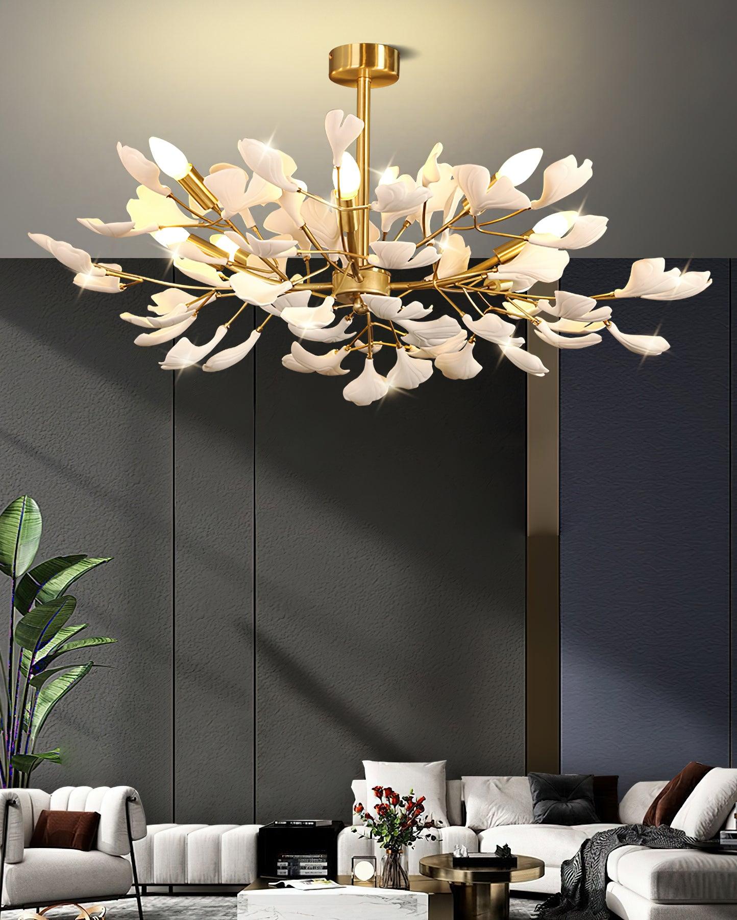 Aurora Chandelier Ginkgo Leaf Brass Ceramic - Letslighting