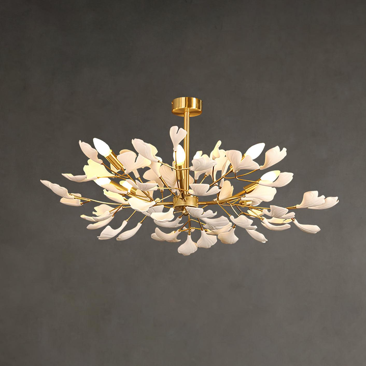 Aurora Chandelier Ginkgo Leaf Brass Ceramic - Letslighting