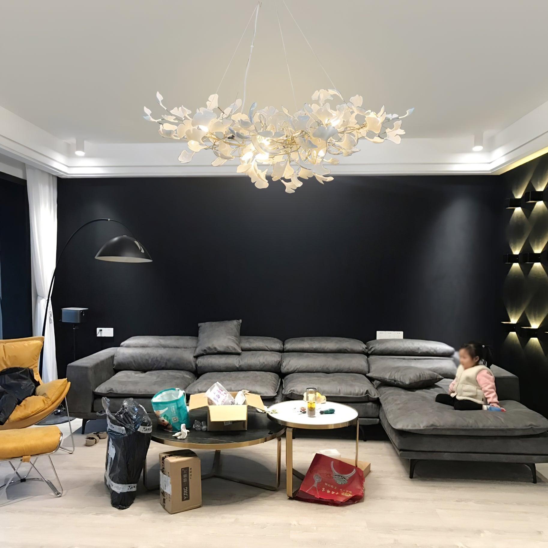 Chandelier White Ceramic Ginkgo Petals Gold - Letslighting