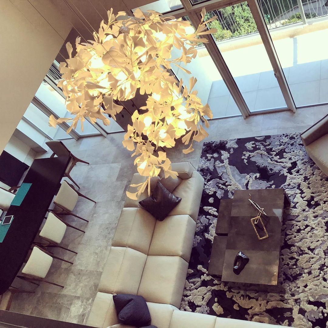 Chandelier White Ceramic Ginkgo Petals Gold - Letslighting
