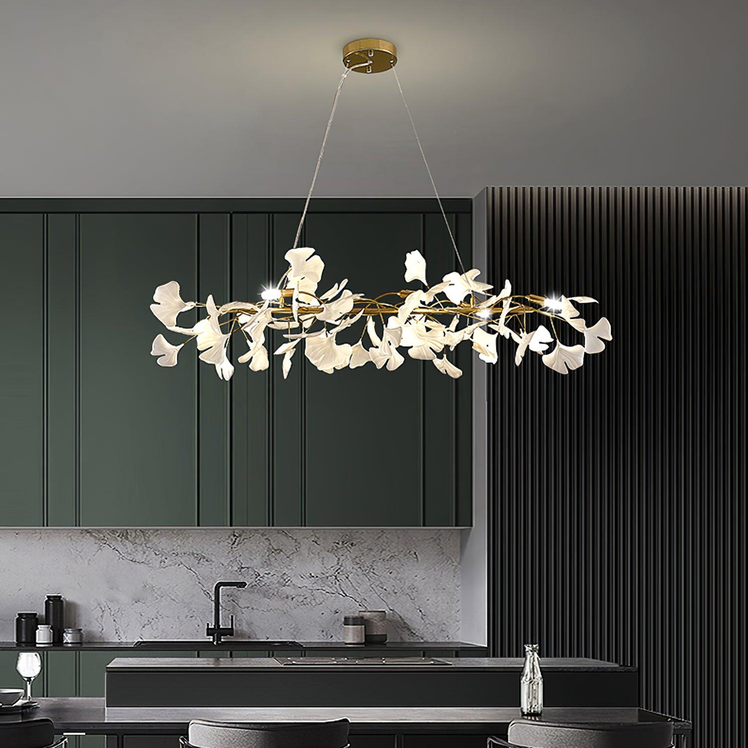 Chandelier Metal Frame Ceramic Gingko White Gold Shade Modern Art - Letslighting