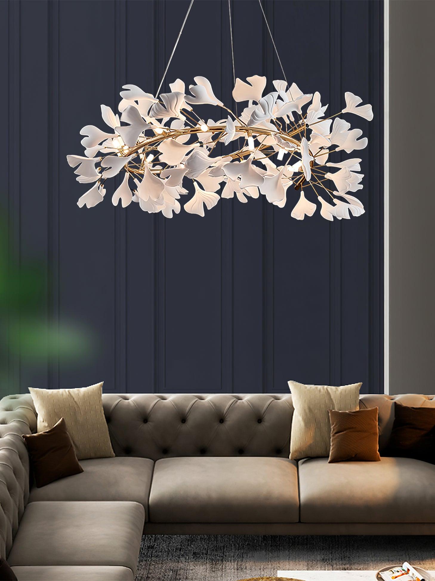 Chandelier White Ceramic Ginkgo Petals U - Letslighting