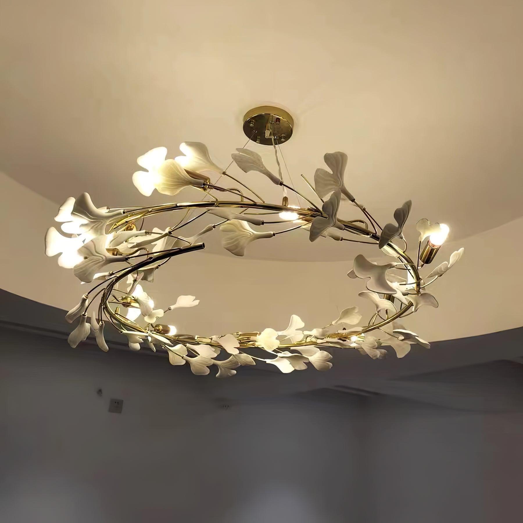 Chandelier White Ceramic Ginkgo Petals U - Letslighting