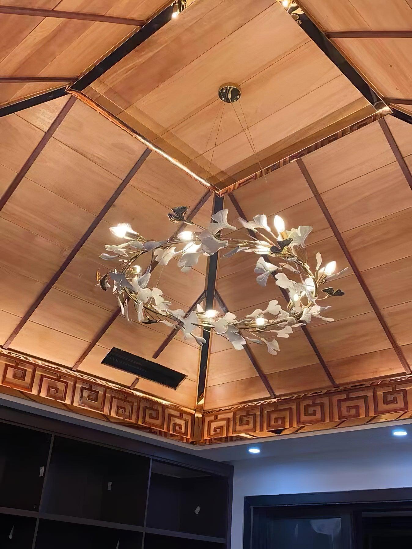 Chandelier White Ceramic Ginkgo Petals U - Letslighting
