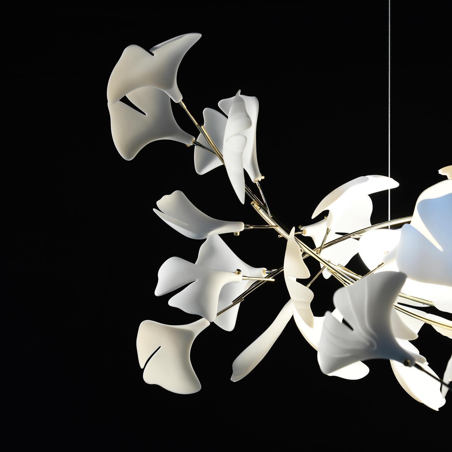 Chandelier White Ceramic Ginkgo Petals U - Letslighting