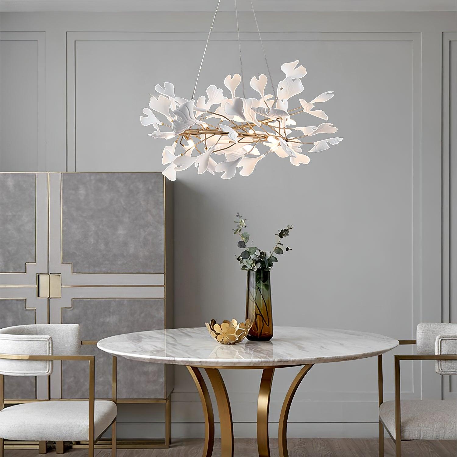 Chandelier White Ceramic Ginkgo Petals U - Letslighting
