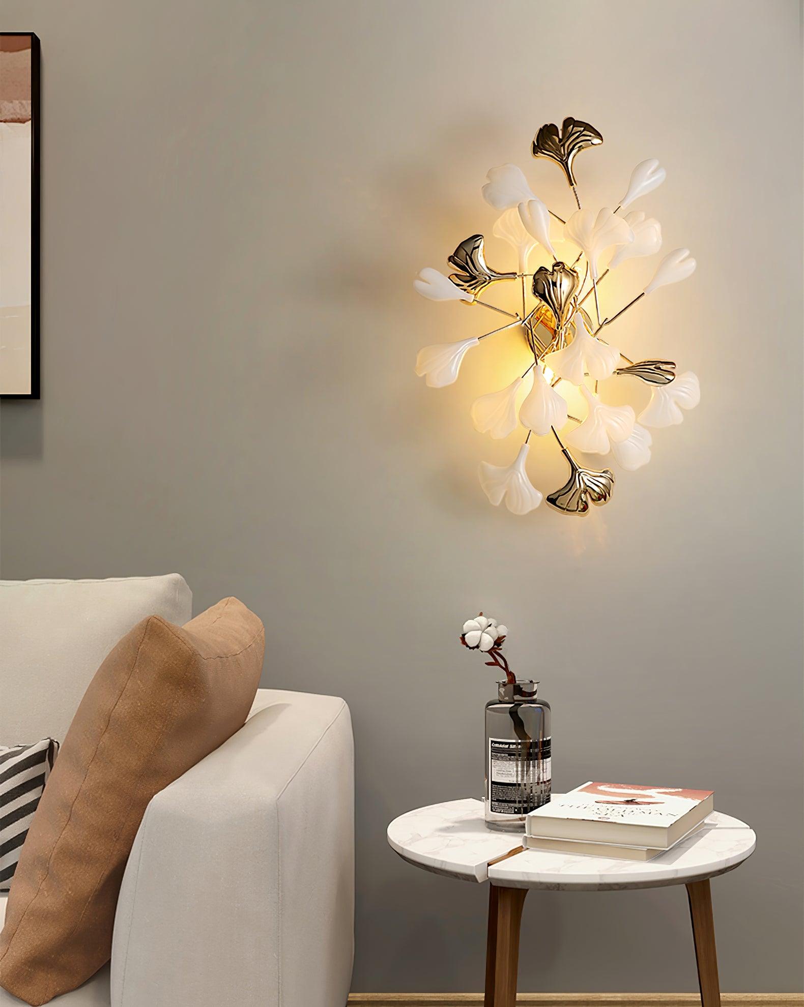 Wall Lamp Gingko Ceramic Petal Shades Gold Art Nouveau - Letslighting