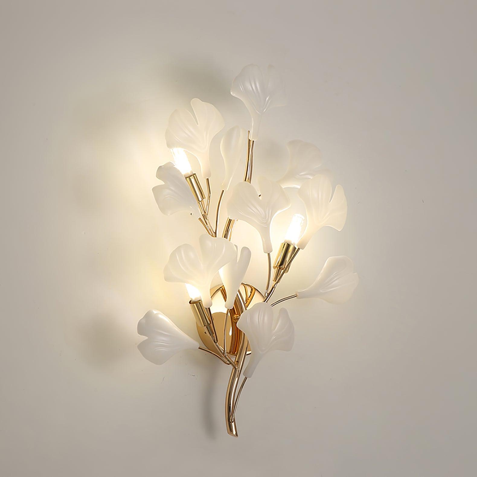 Wall Lamp Gingko Ceramic Petal Shades Gold Art Nouveau - Letslighting