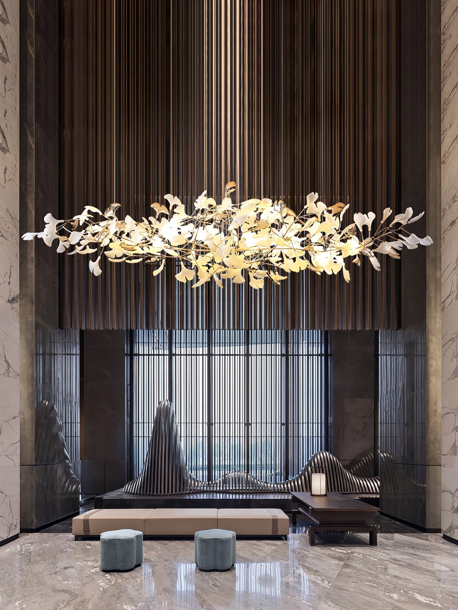 Unoryra Postmodern Luxury Ginkgo Cloud Ceramics Metal Chandelier - Letslighting