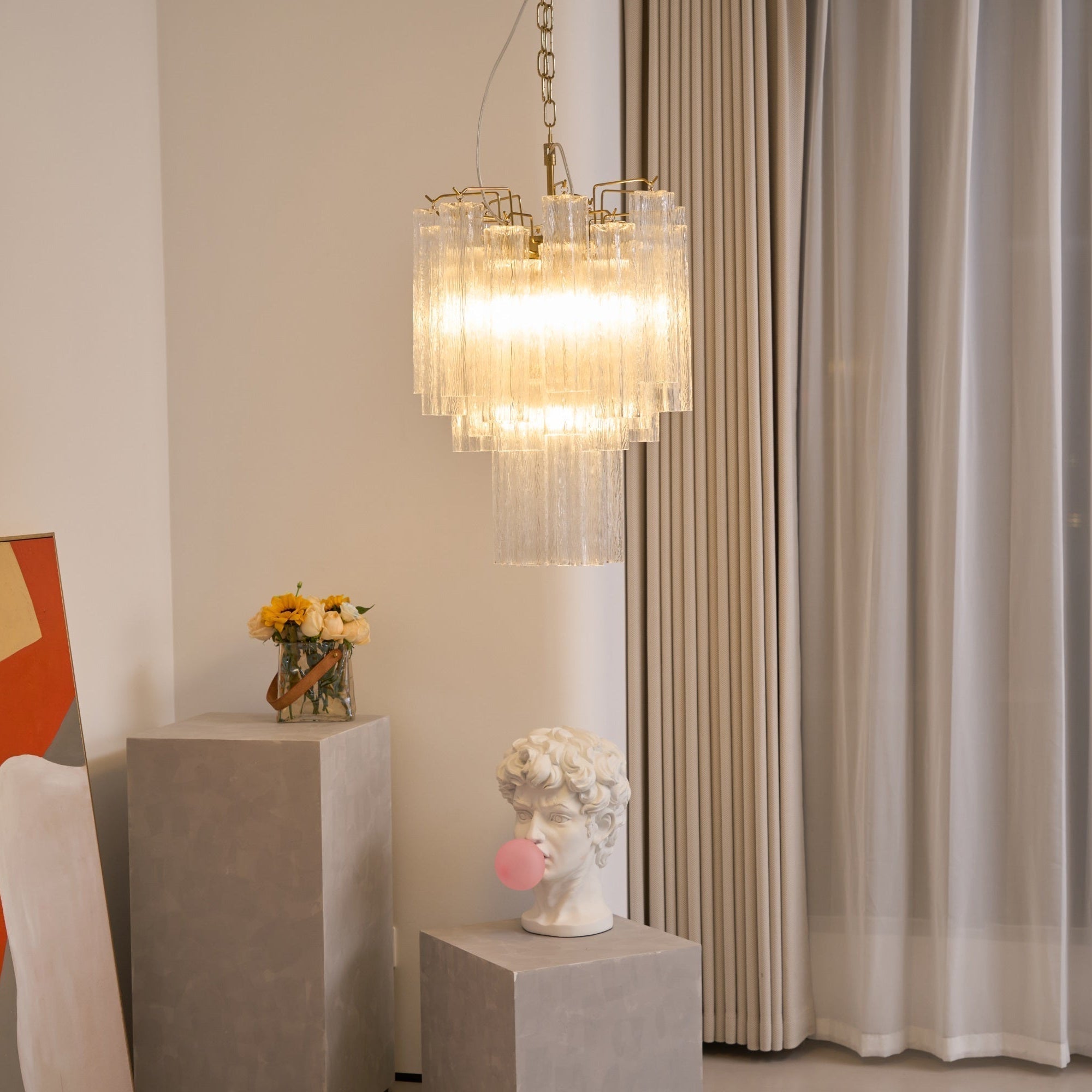 Aurora Chandelier Clear Murano Glass Tube Tiered Modern - Letslighting