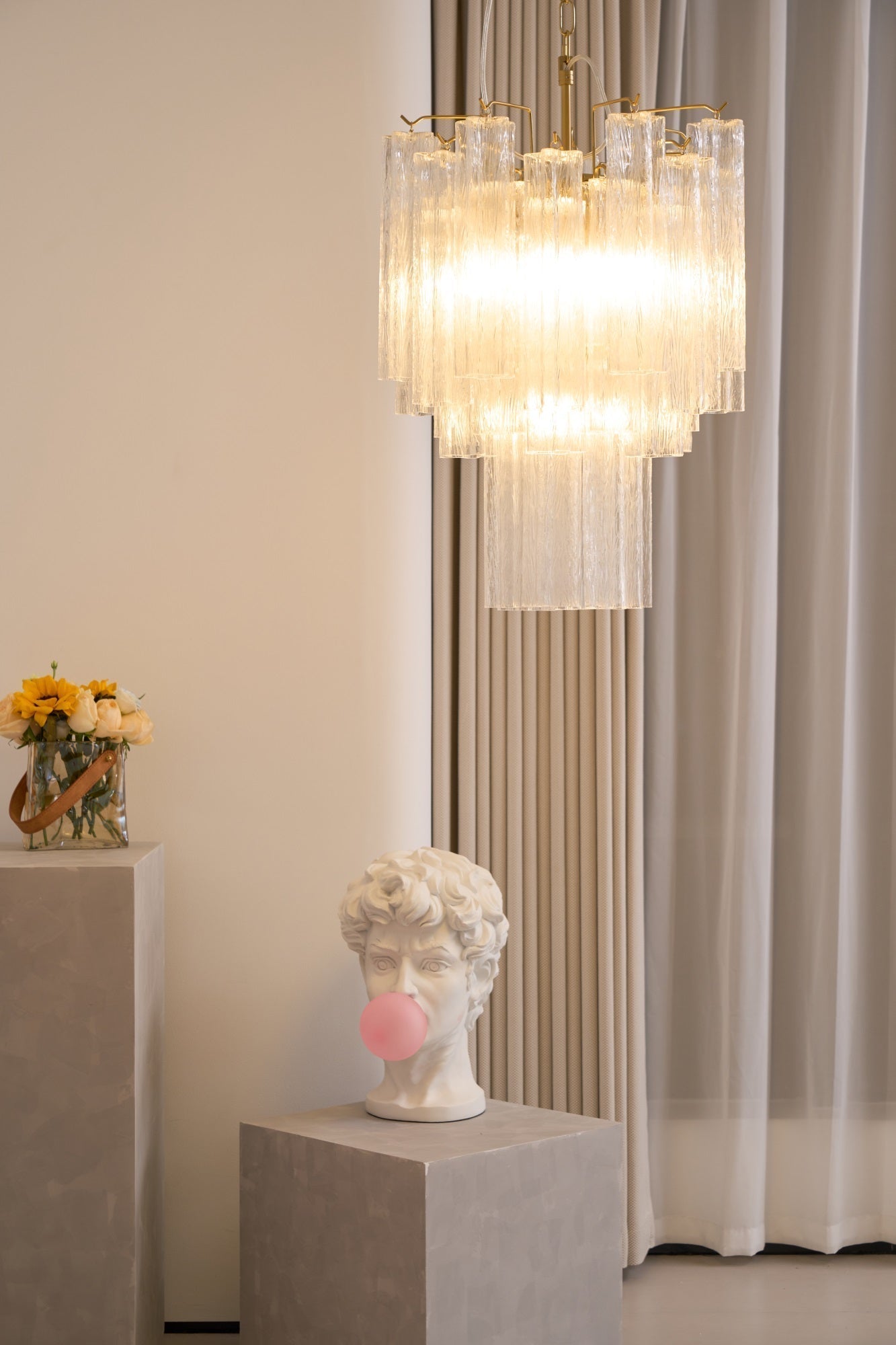 Aurora Chandelier Clear Murano Glass Tube Tiered Modern - Letslighting