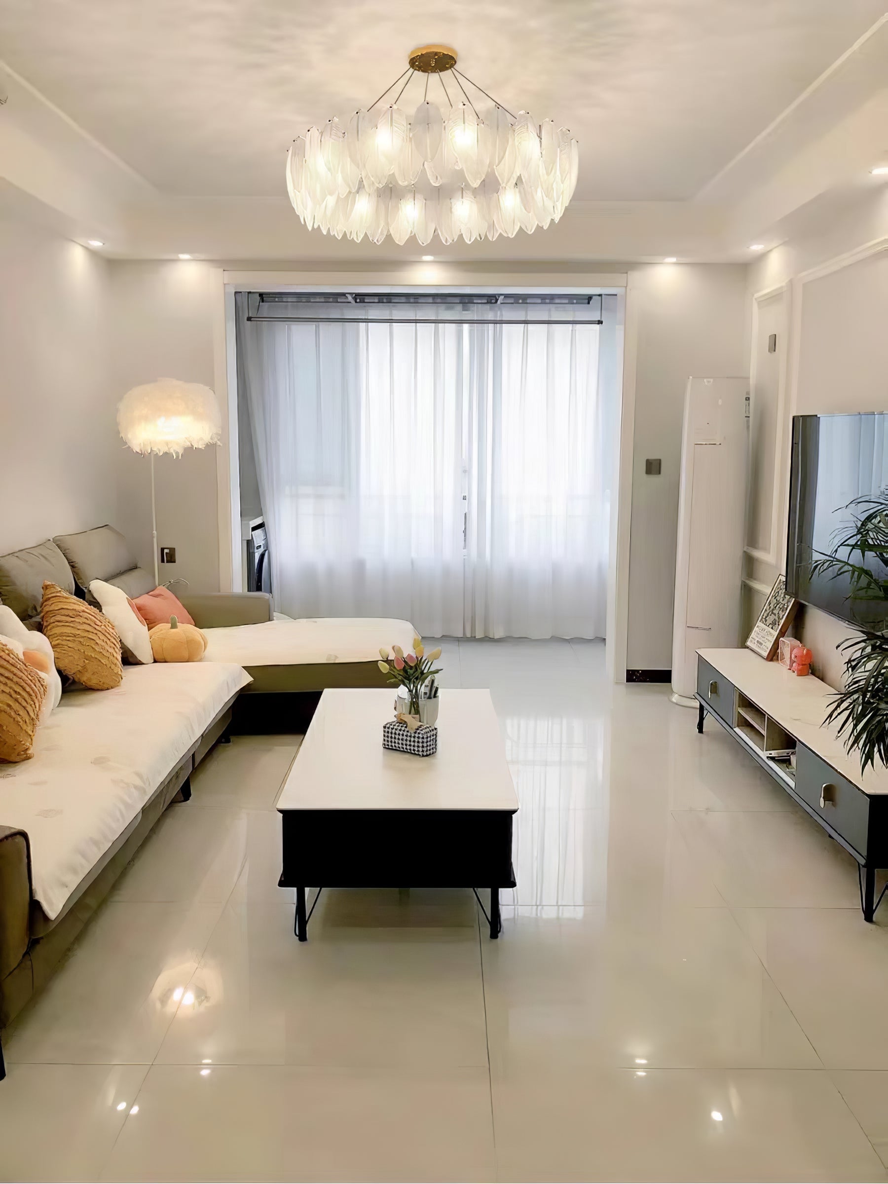 Glass Feather Chandelier - Letslighting