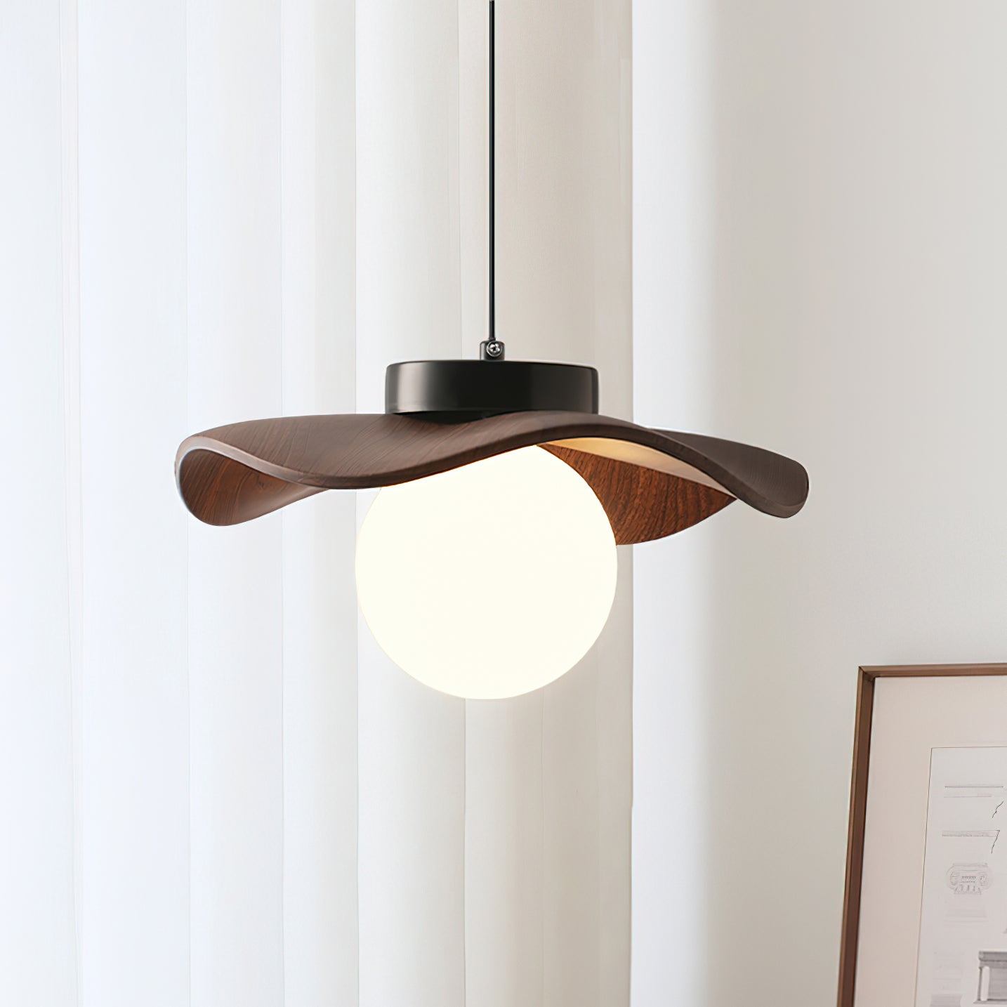 Pendant Lamp Glass and Metal Wavy Shade Sculptural Minimalist Accent - Letslighting