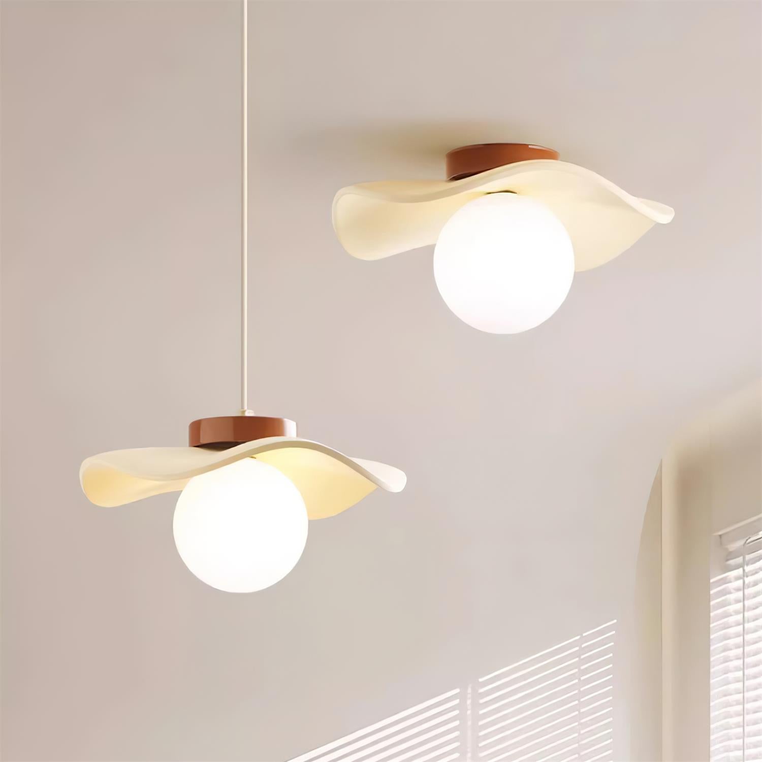 Pendant Lamp Glass and Metal Wavy Shade Sculptural Minimalist Accent - Letslighting