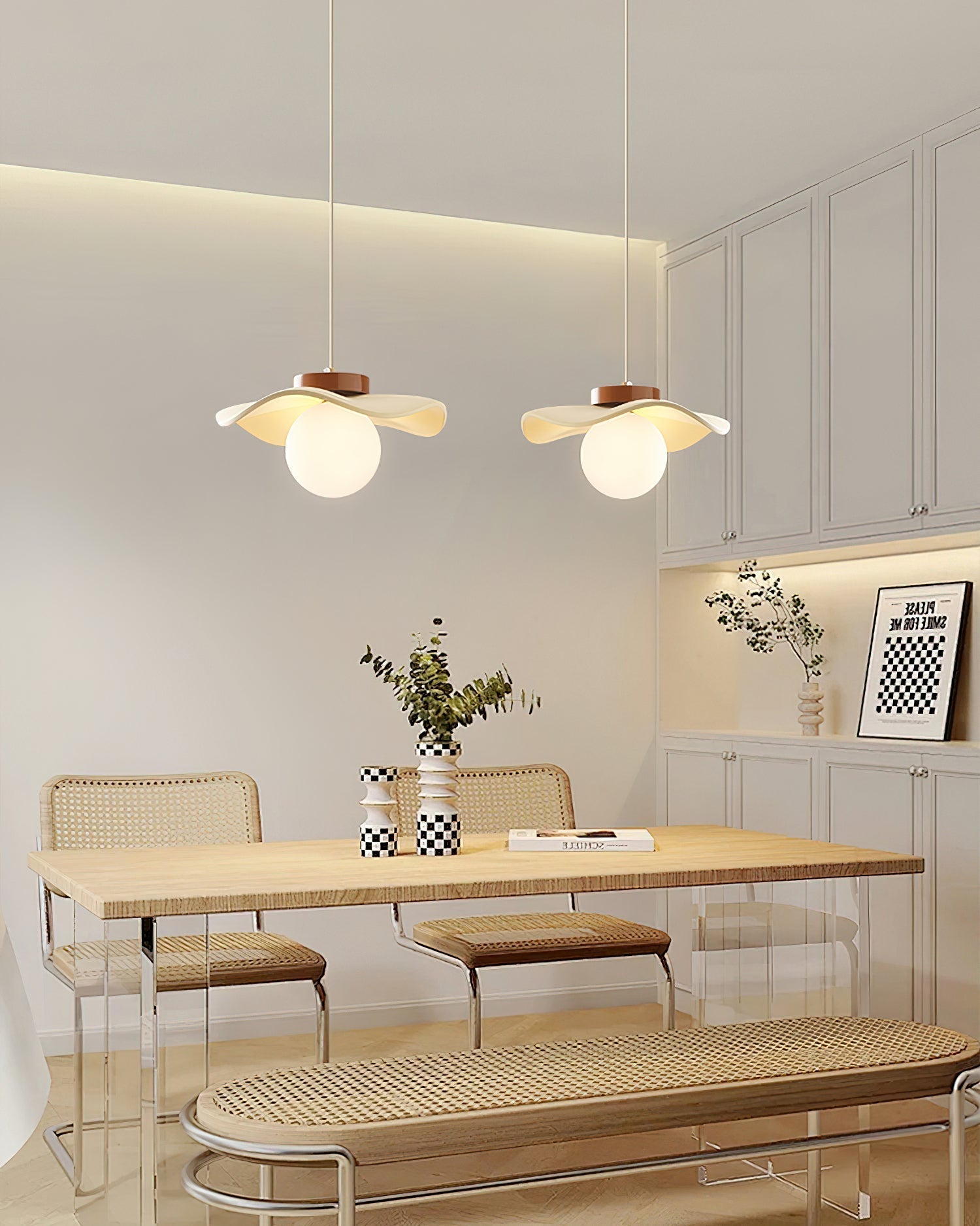 Pendant Lamp Glass and Metal Wavy Shade Sculptural Minimalist Accent - Letslighting