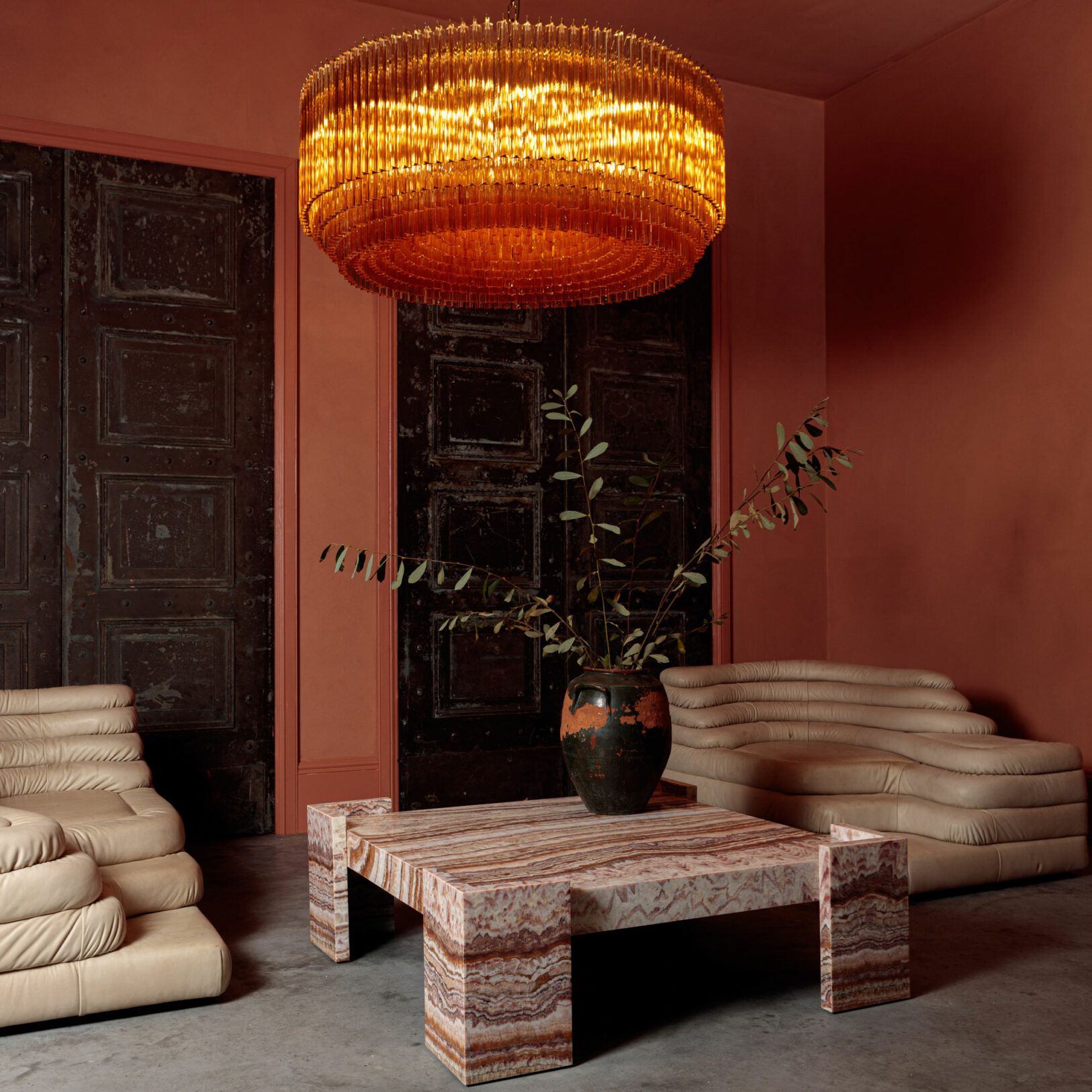 Aurora Chandelier Amber Drum Glass - Letslighting