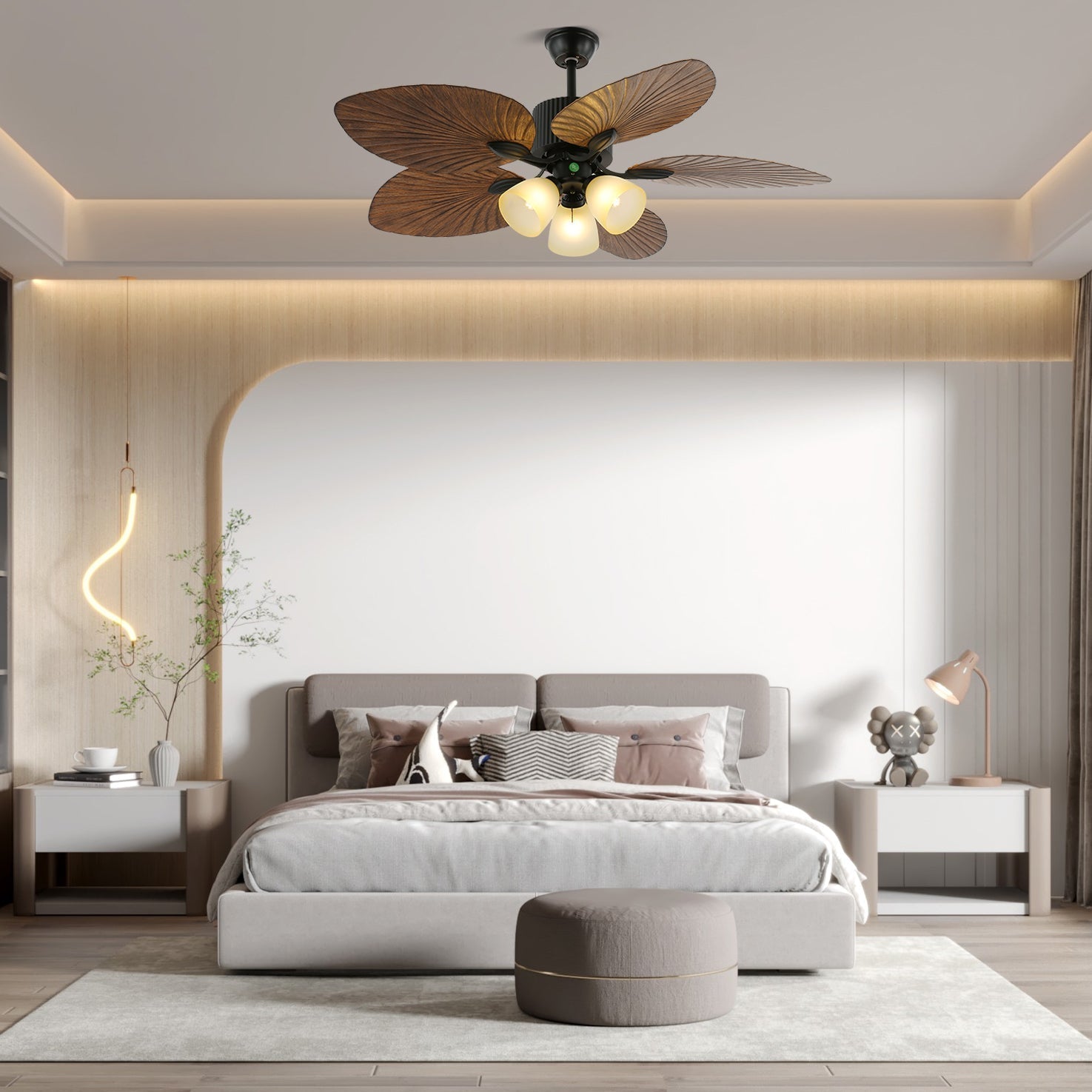 Ventilador de Techo Tropical Virel de Madera con Luz, Modelo D, 42 pulgadas de diámetro