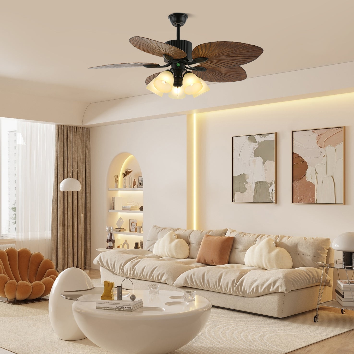 Ventilador de Techo Virella Tropical con aspas de madera