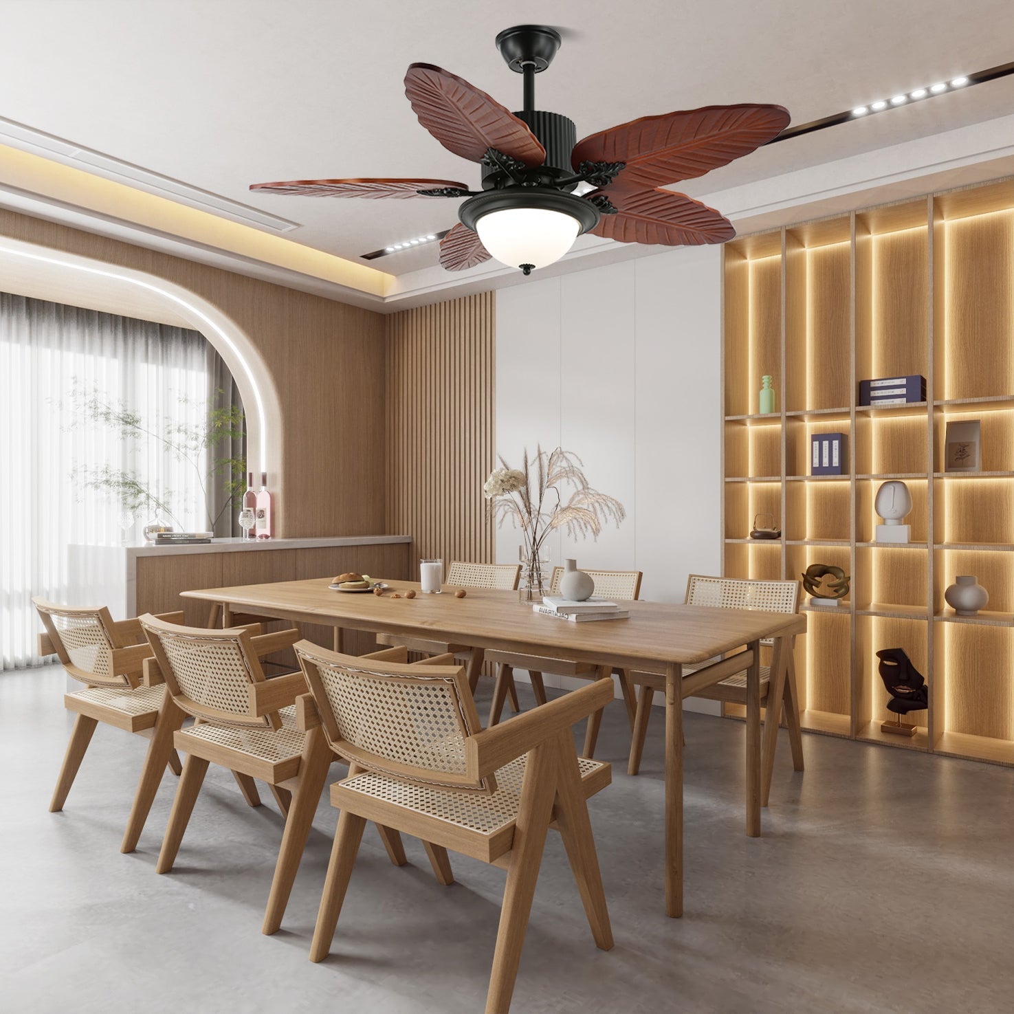 Ventilador de Techo Virella Tropical de Madera y Cristal con Luz, Modelo C