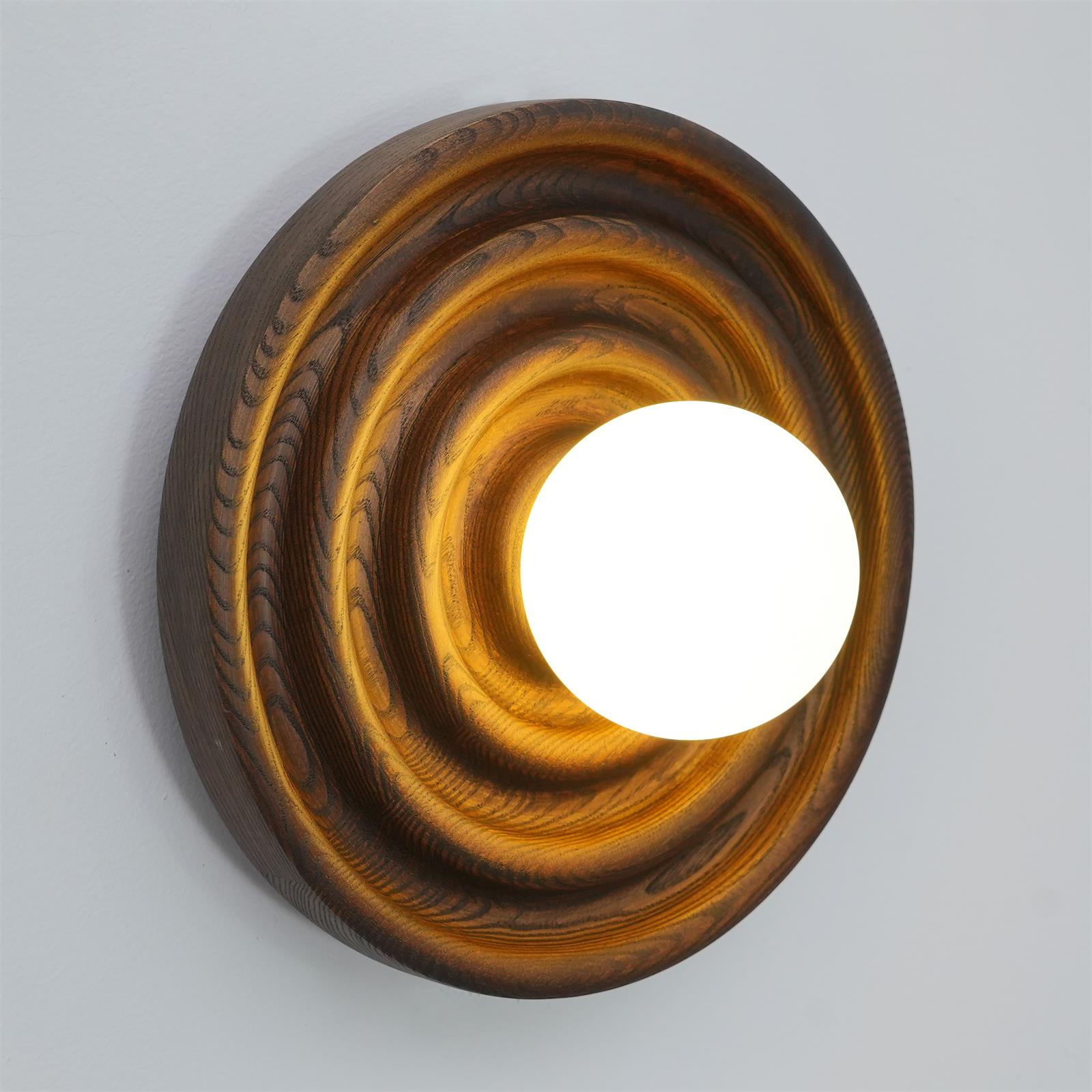 Wall Lamp Ripple with Ash Wood Body and Glass Globe Shade - Letslighting
