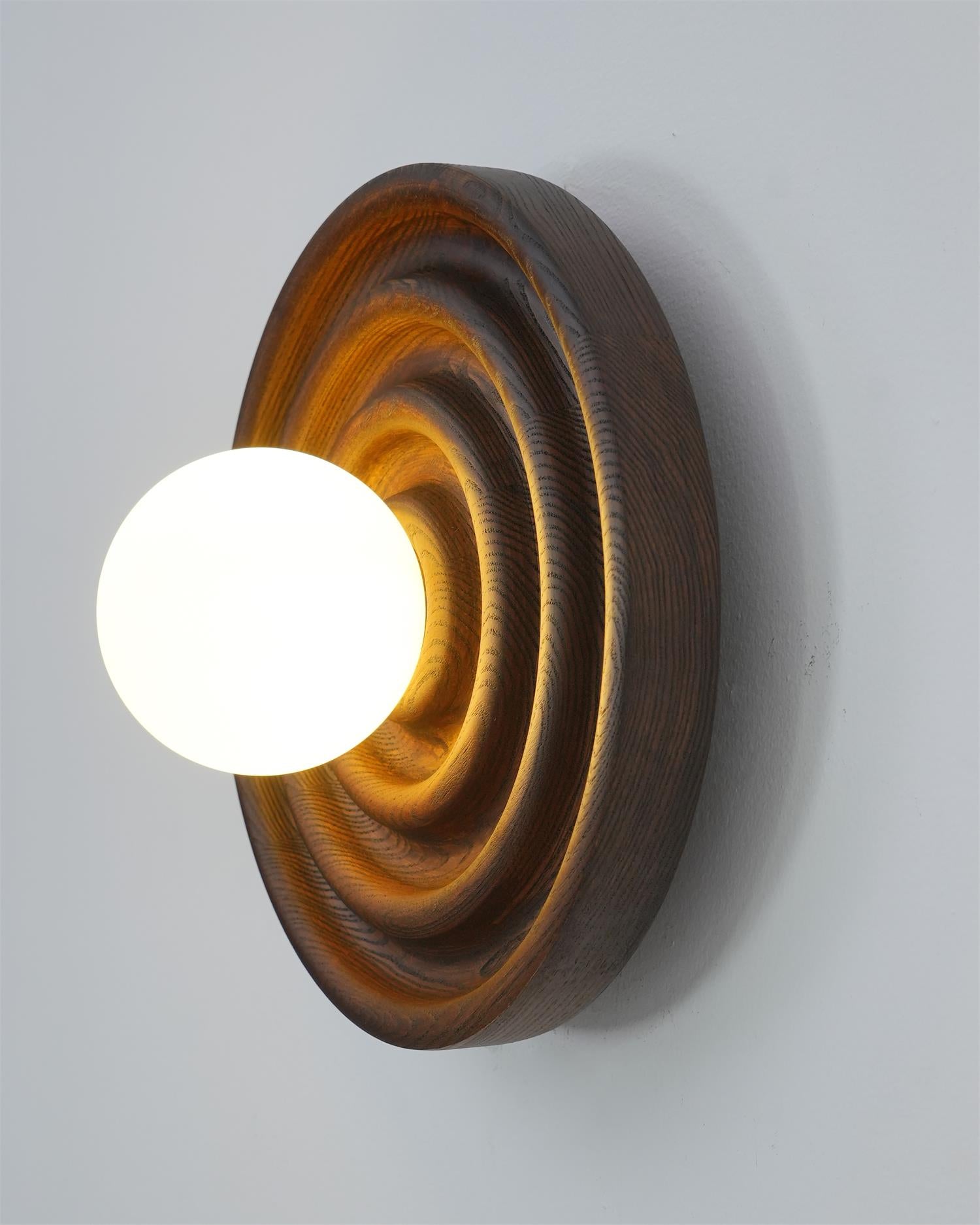 Wall Lamp Ripple with Ash Wood Body and Glass Globe Shade - Letslighting