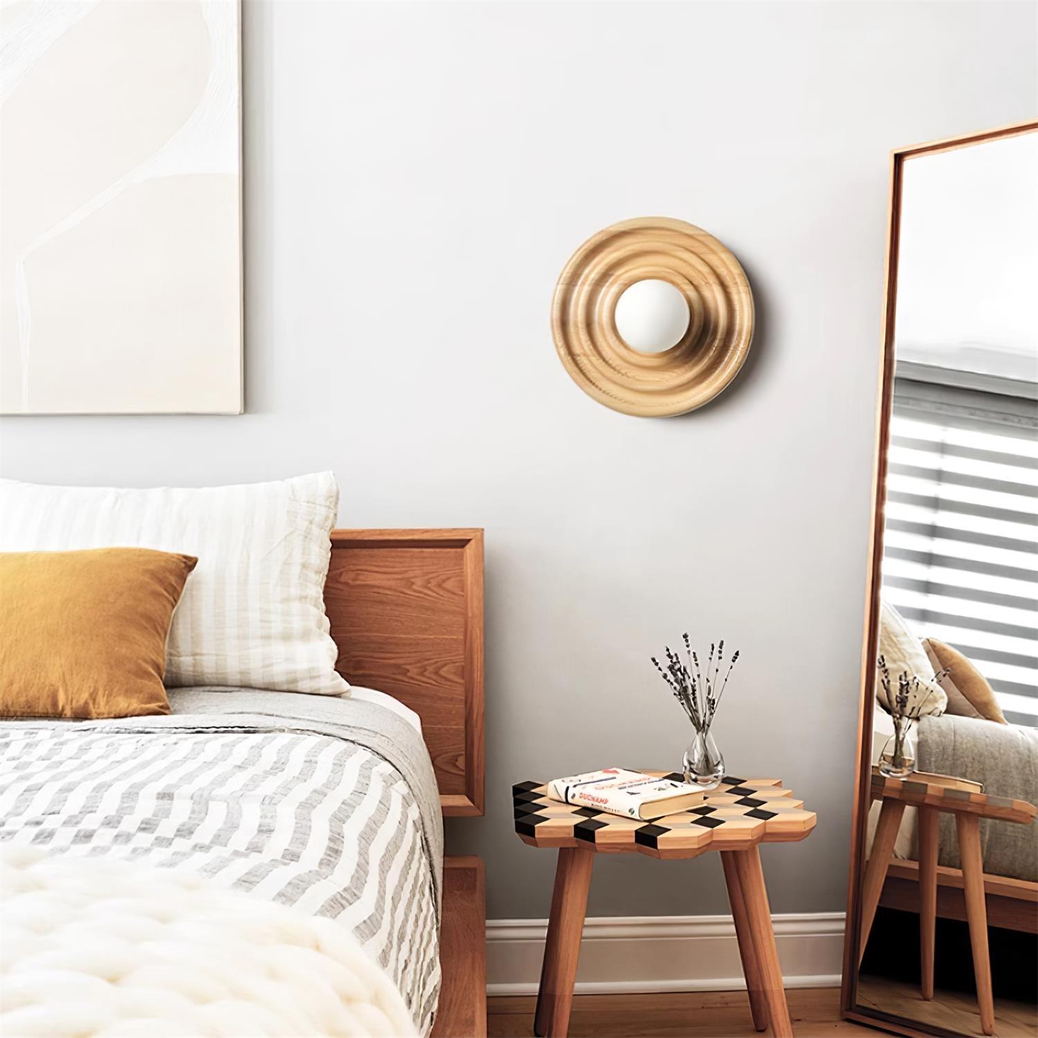 Wall Lamp Ripple with Ash Wood Body and Glass Globe Shade - Letslighting