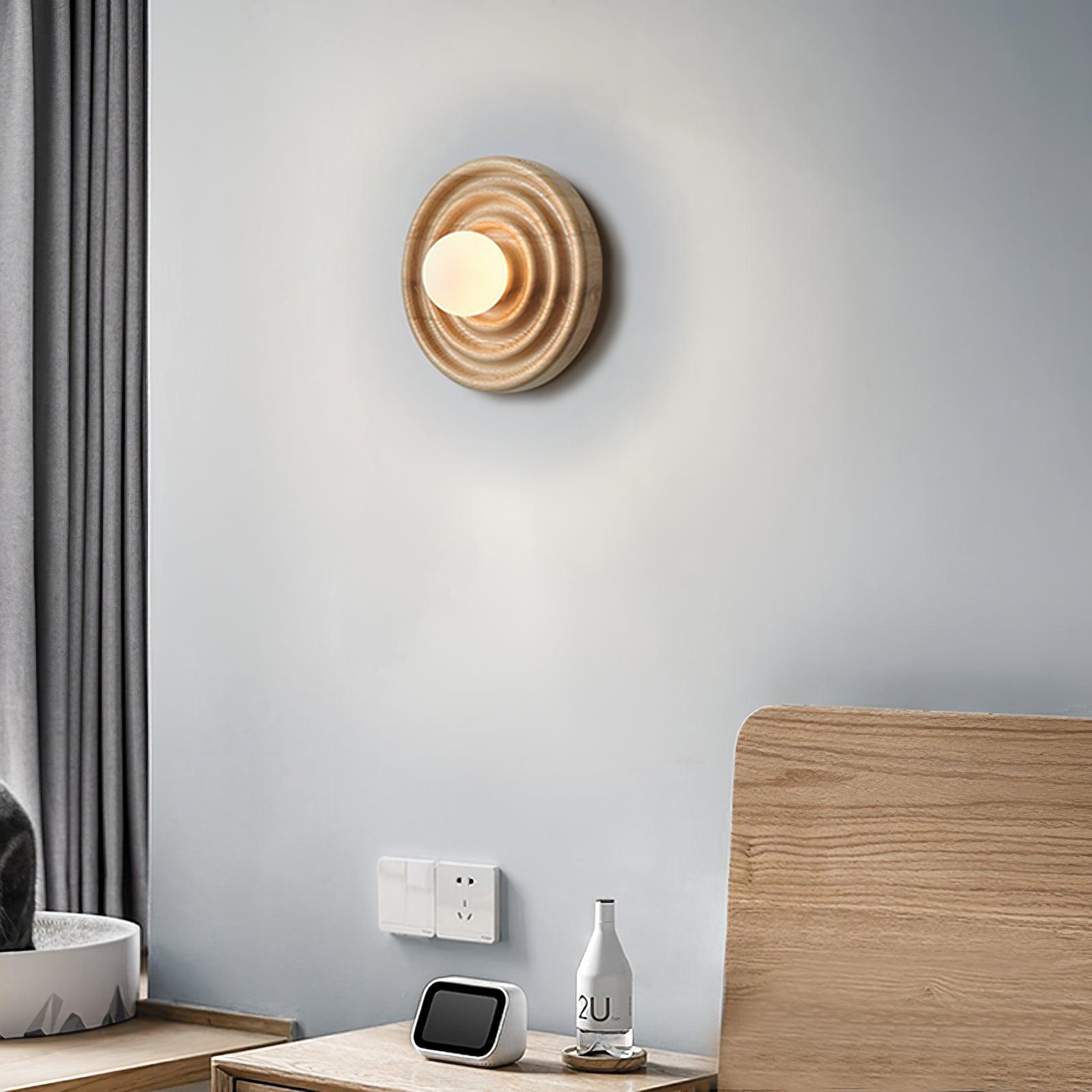 Wall Lamp Ripple with Ash Wood Body and Glass Globe Shade - Letslighting