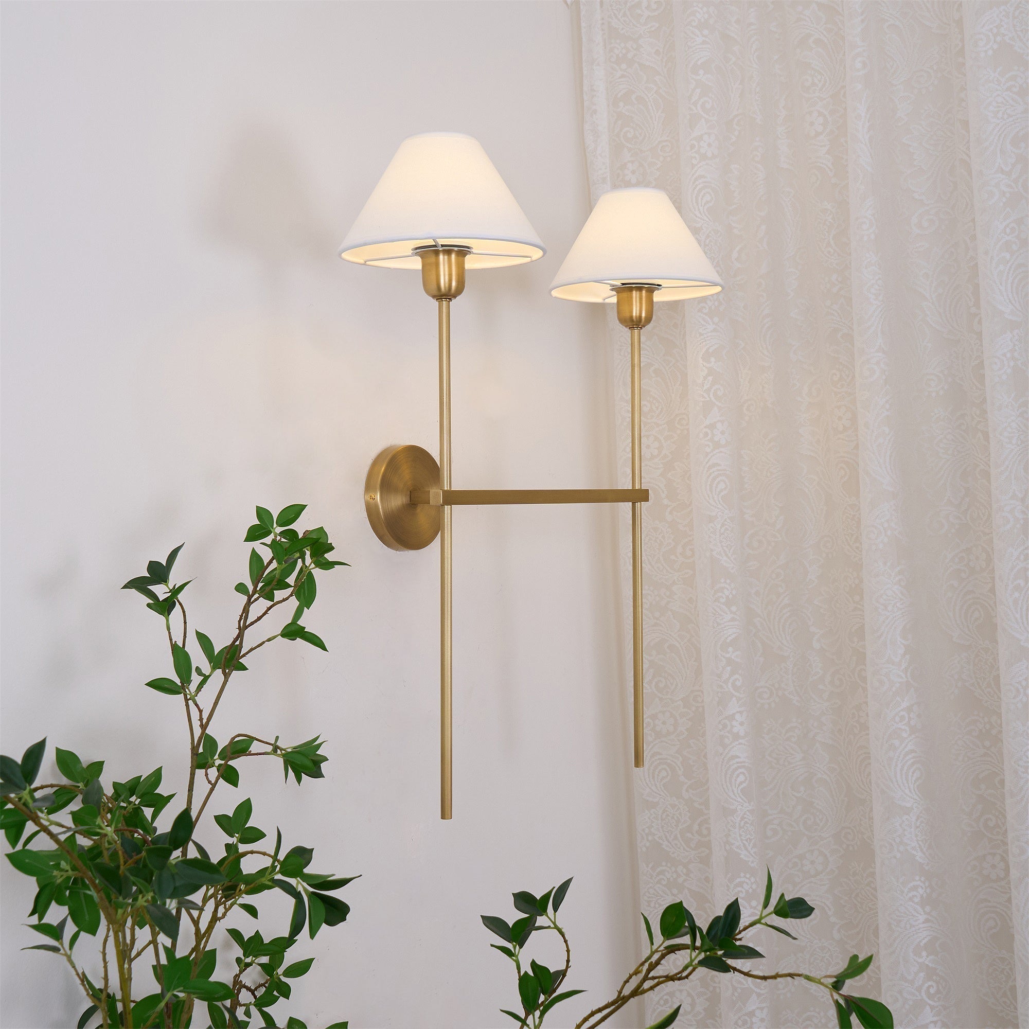 Zosilara Vintage Industrial Brass Fabric Sconce Wall Lamp - Lamp Copper