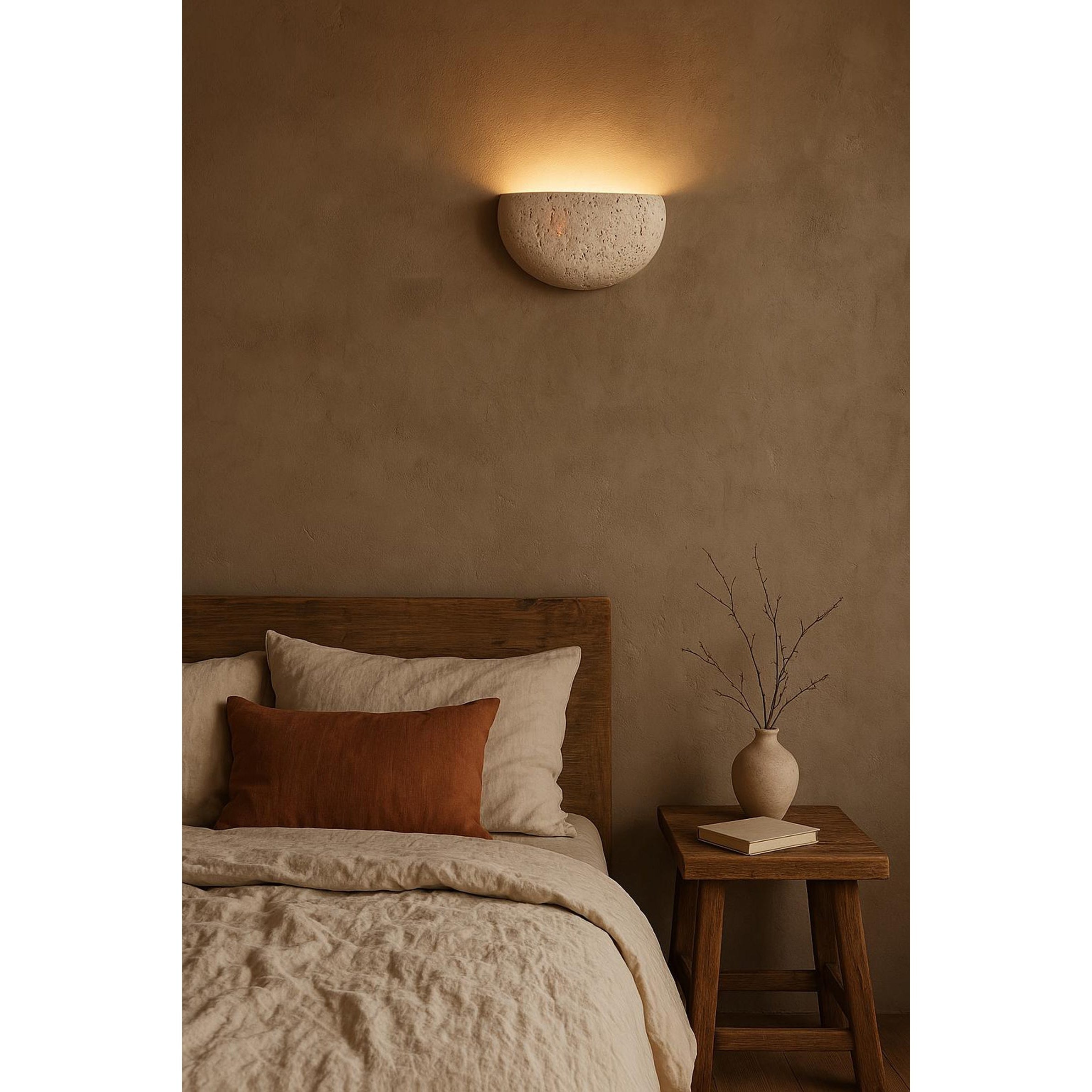 Cuvenarae Modern Minimalist Moon Travertine Wall Lamp - Lamp Copper