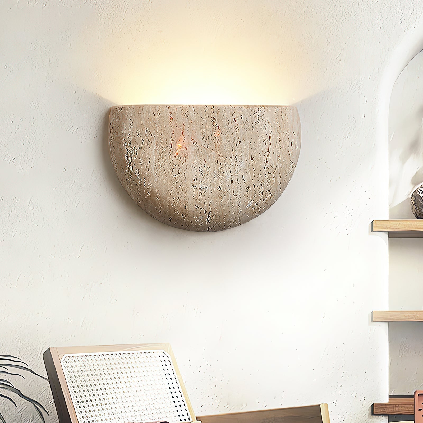 Cuvenarae Modern Minimalist Moon Travertine Wall Lamp - Lamp Copper