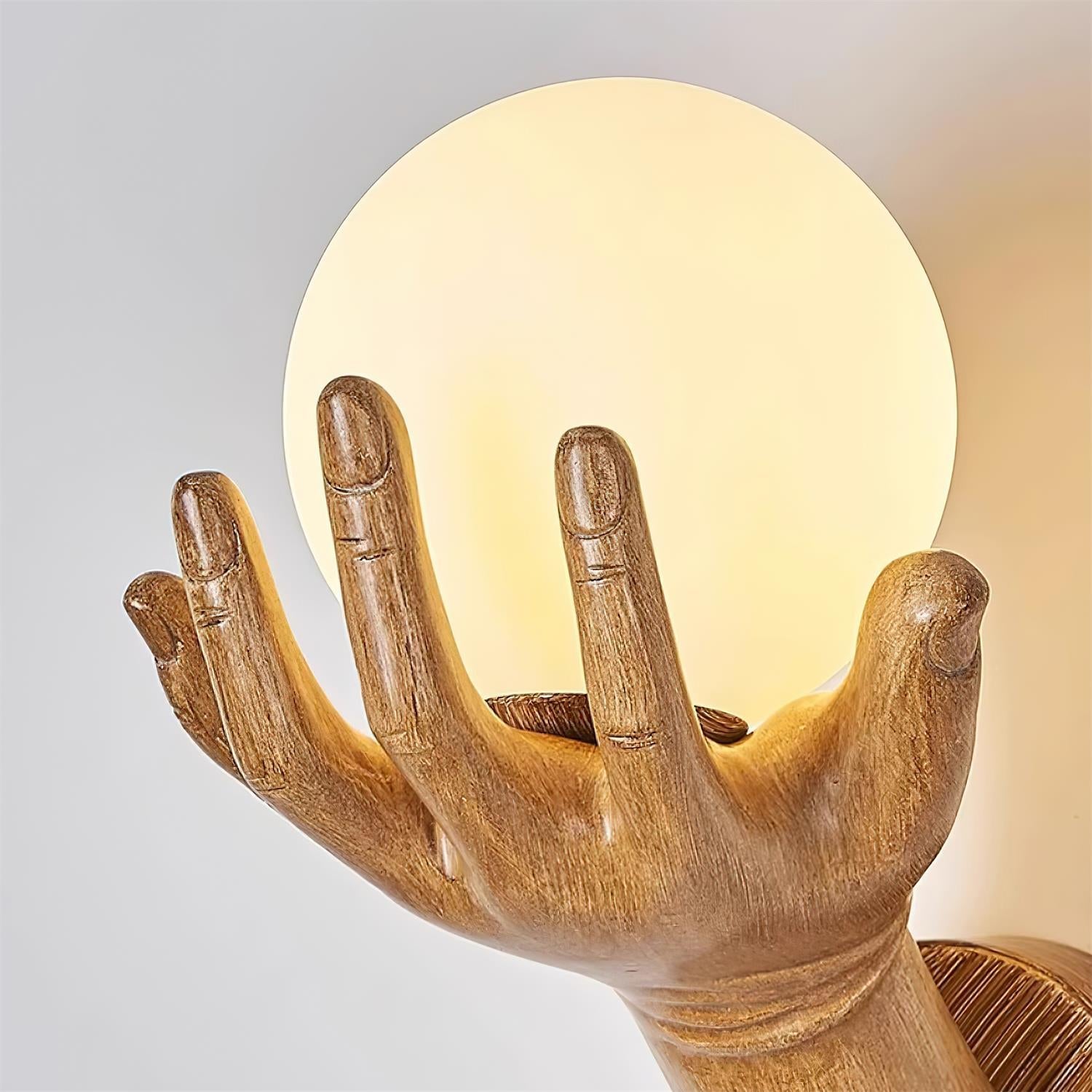 Wall Lamp Polymer Body Hand Shape Globe Shade Wood Grain - Letslighting