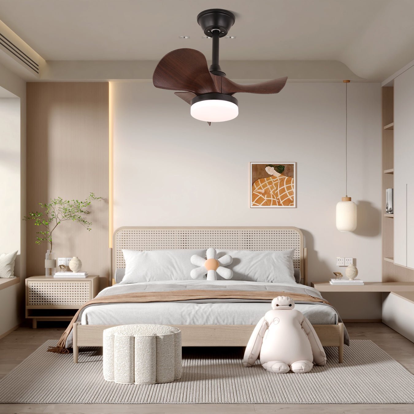 Ventilador de Techo Neriah Moderno con Luz instalado en un salón contemporáneo