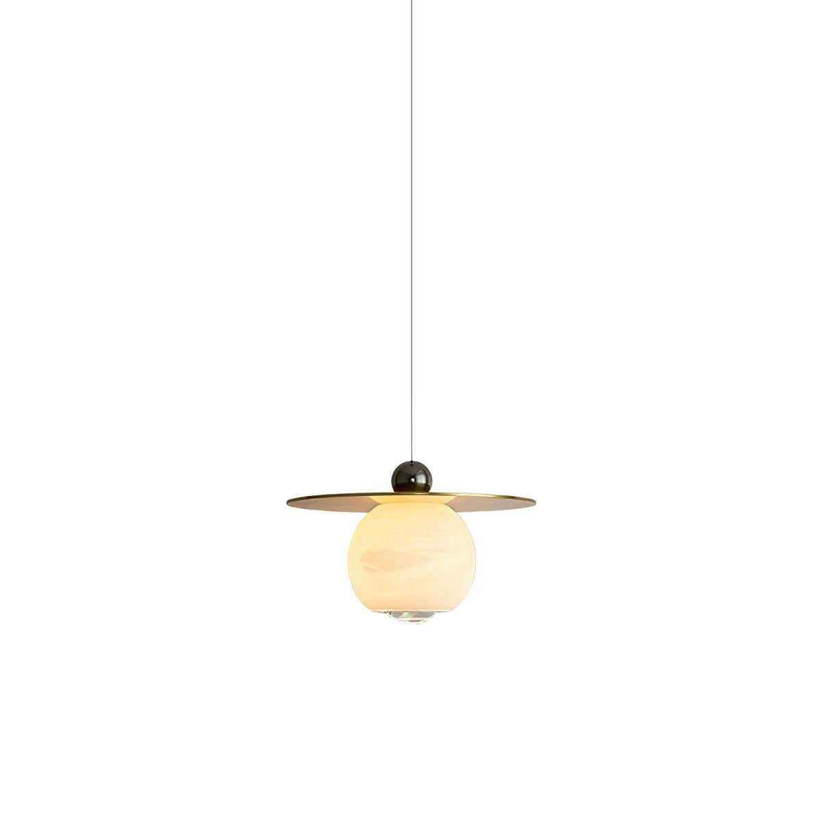 Alvarel Modern Minimalist Cord Brass Alabaster Pendant Light - Lamp Copper