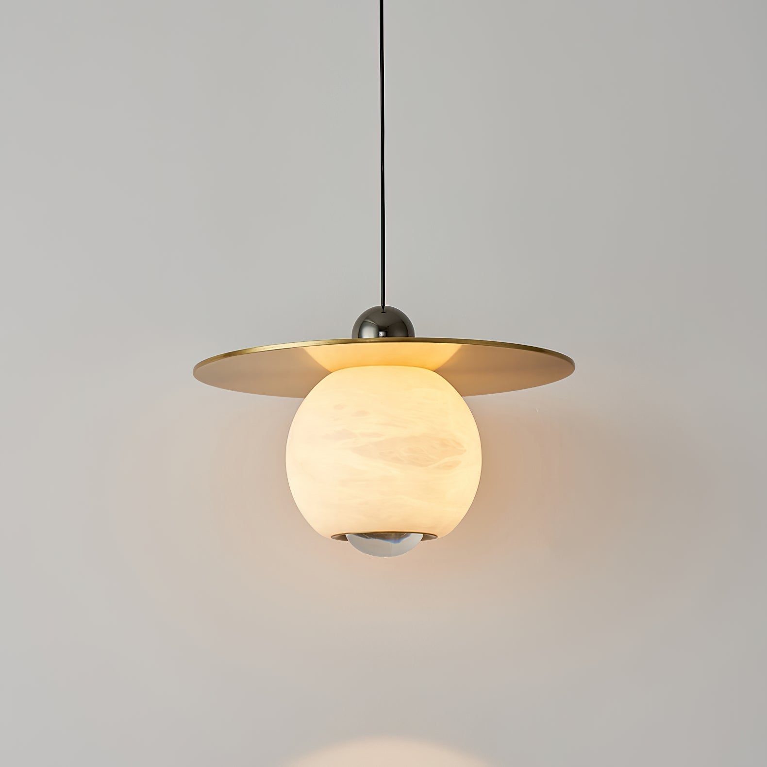 Alvarel Modern Minimalist Cord Brass Alabaster Pendant Light - Lamp Copper