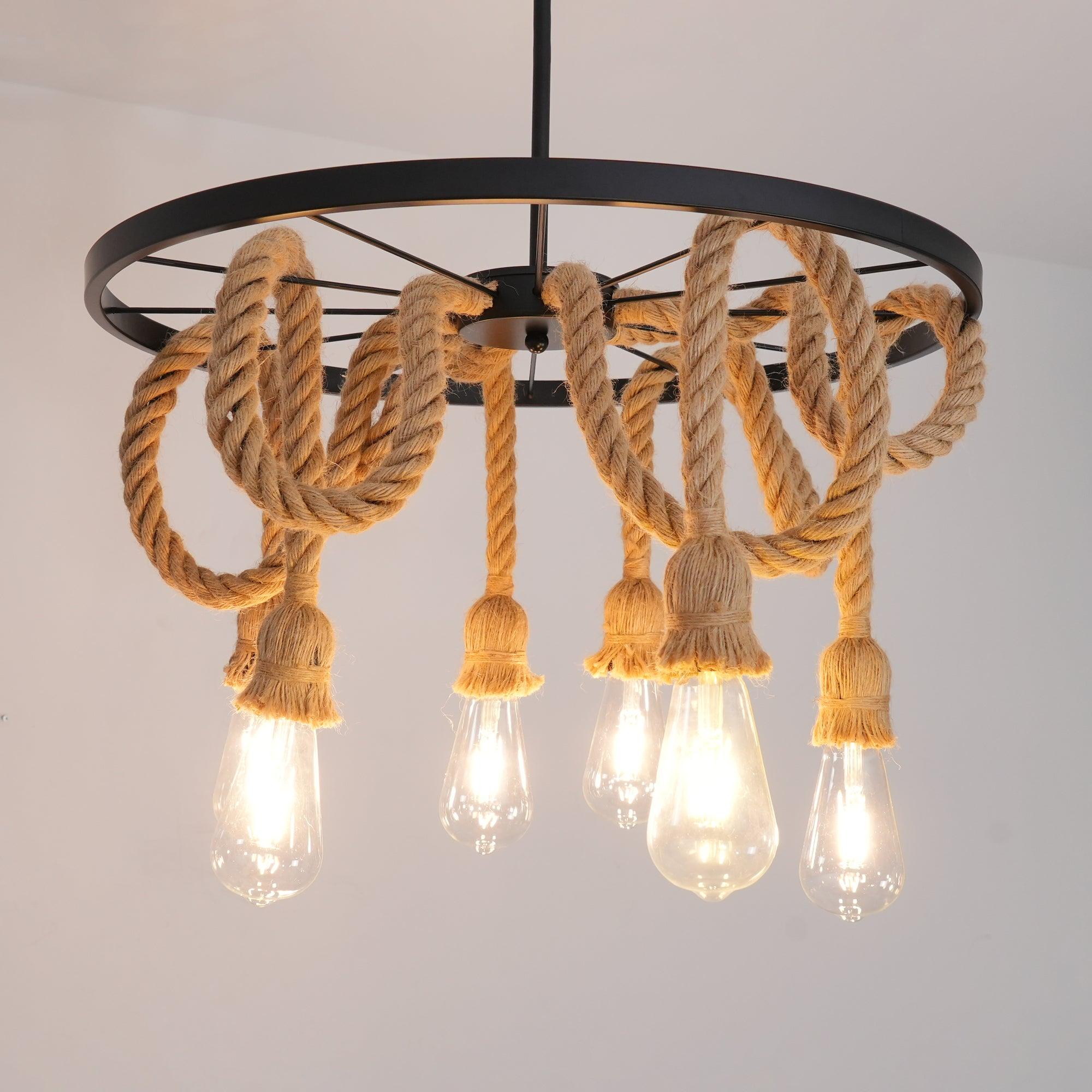 Hemp Rope Industrial Six Head Chandelier - Letslighting