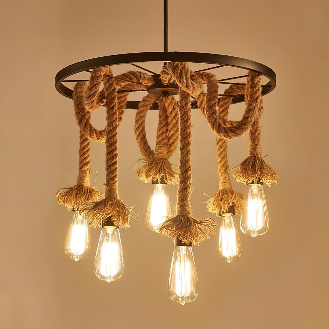 Hemp Rope Industrial Six Head Chandelier - Letslighting