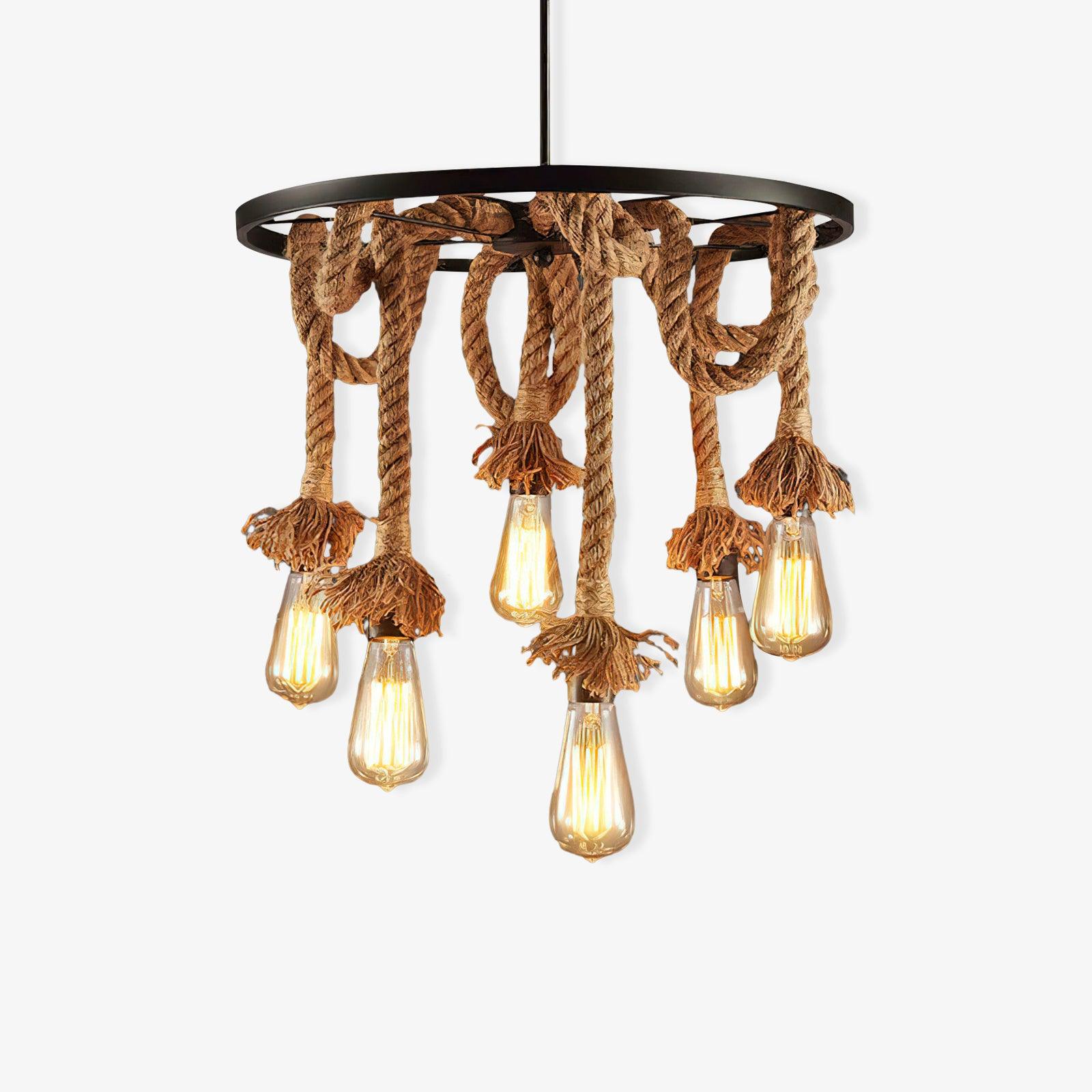 Hemp Rope Industrial Six Head Chandelier - Letslighting