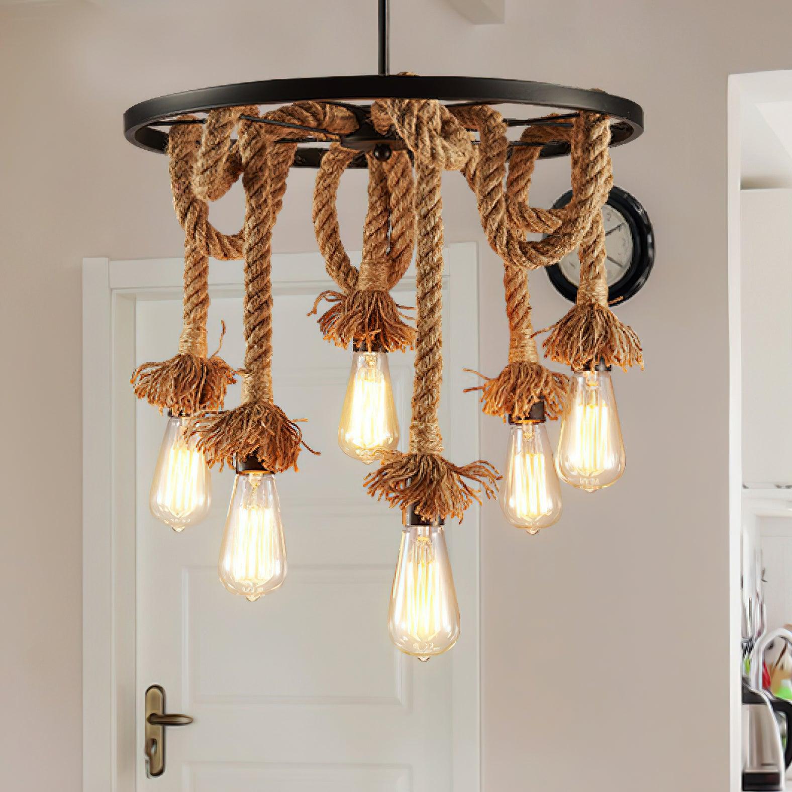 Hemp Rope Industrial Six Head Chandelier - Letslighting